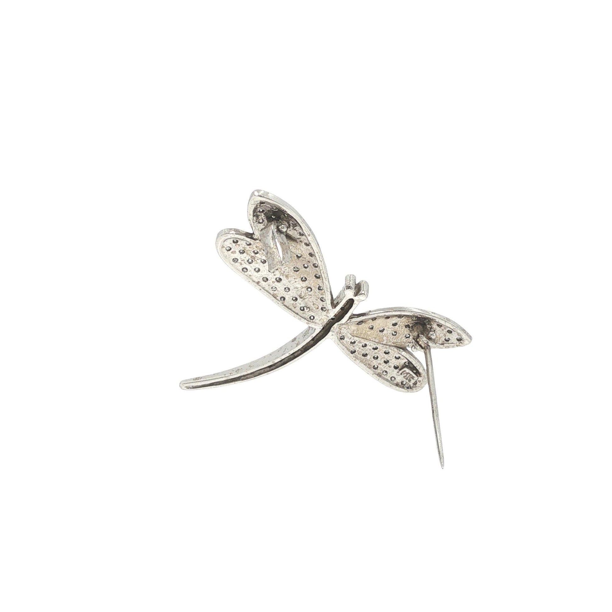 14K White Gold 4.00 Carat Diamond Dragonfly Brooch