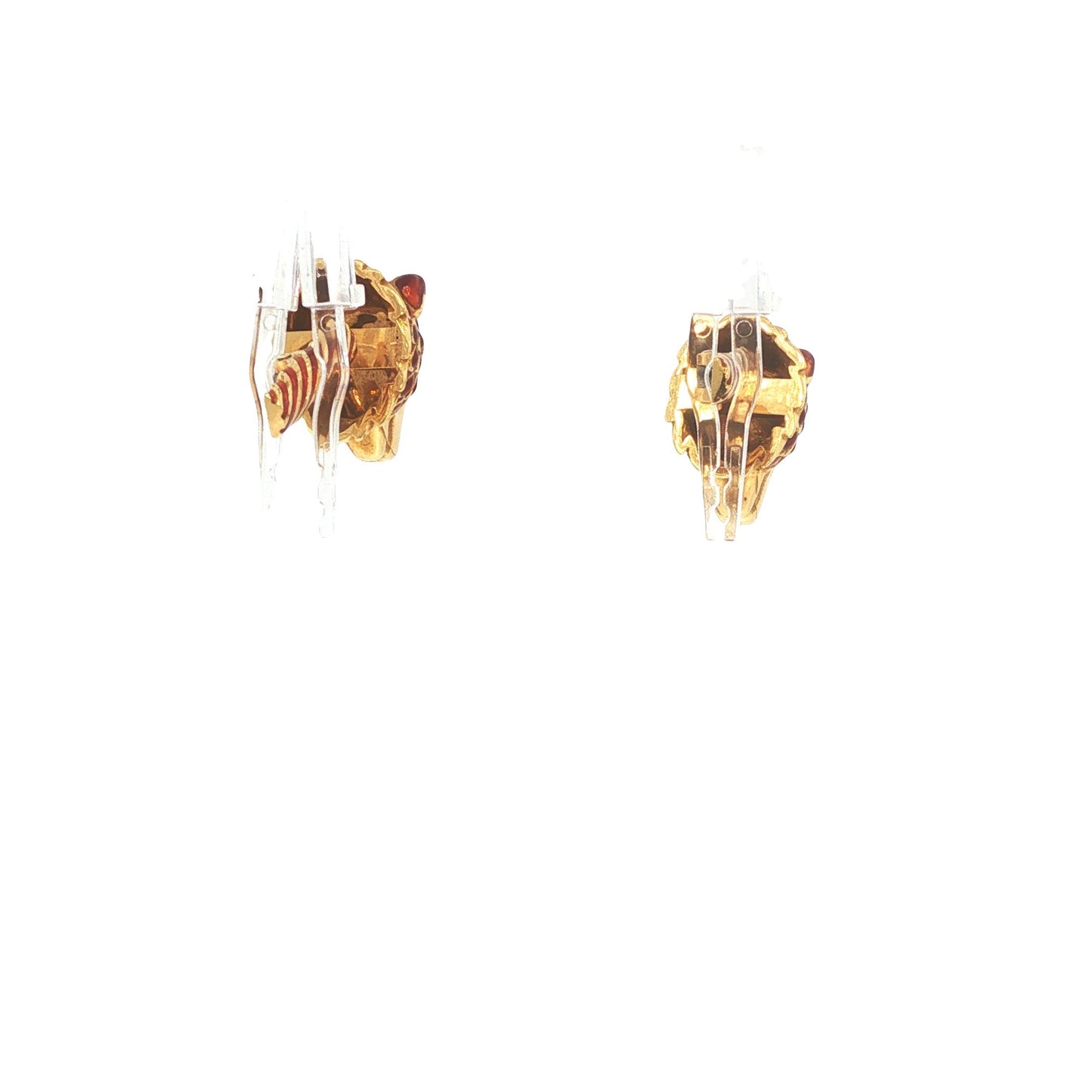David Webb 18K Gold Red Enamel Wolf Head Cufflinks