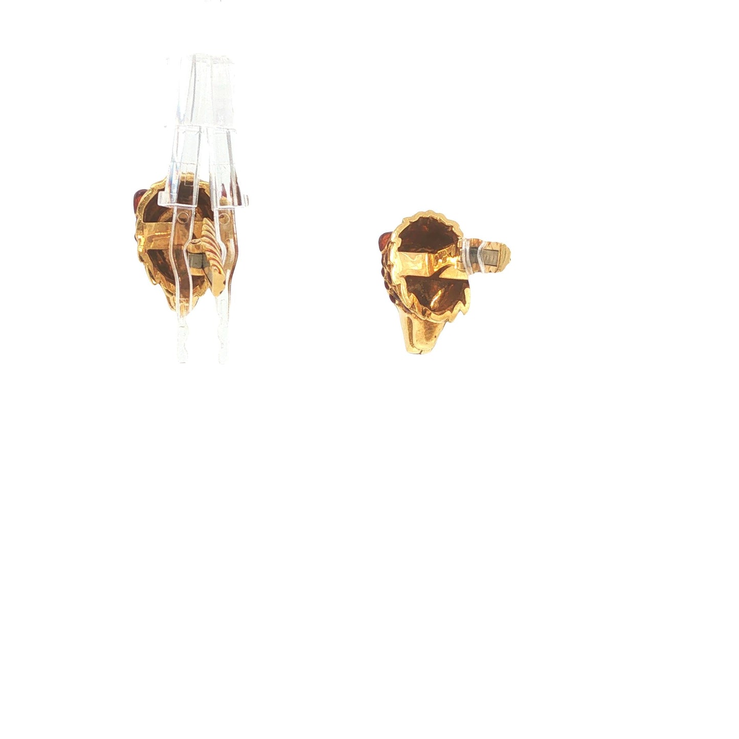 David Webb 18K Gold Red Enamel Wolf Head Cufflinks