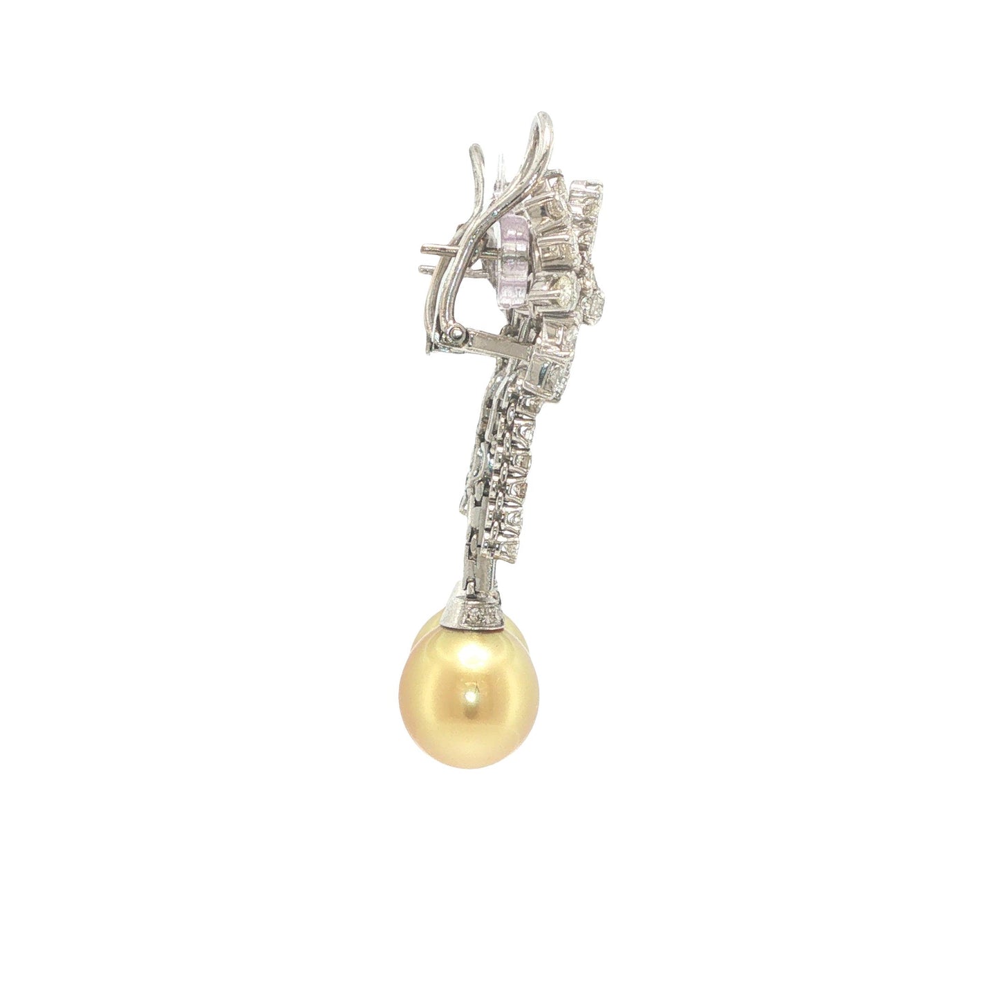 Platinum Golden Pearl and Diamond Floral Drop Earrings
