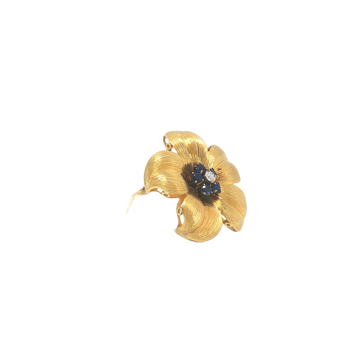 Vintage Tiffany & Co. 18K Sapphire & Diamond Flower Brooch Pin