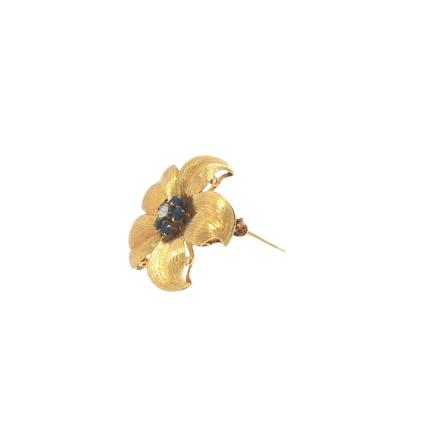 Vintage Tiffany & Co. 18K Sapphire & Diamond Flower Brooch Pin