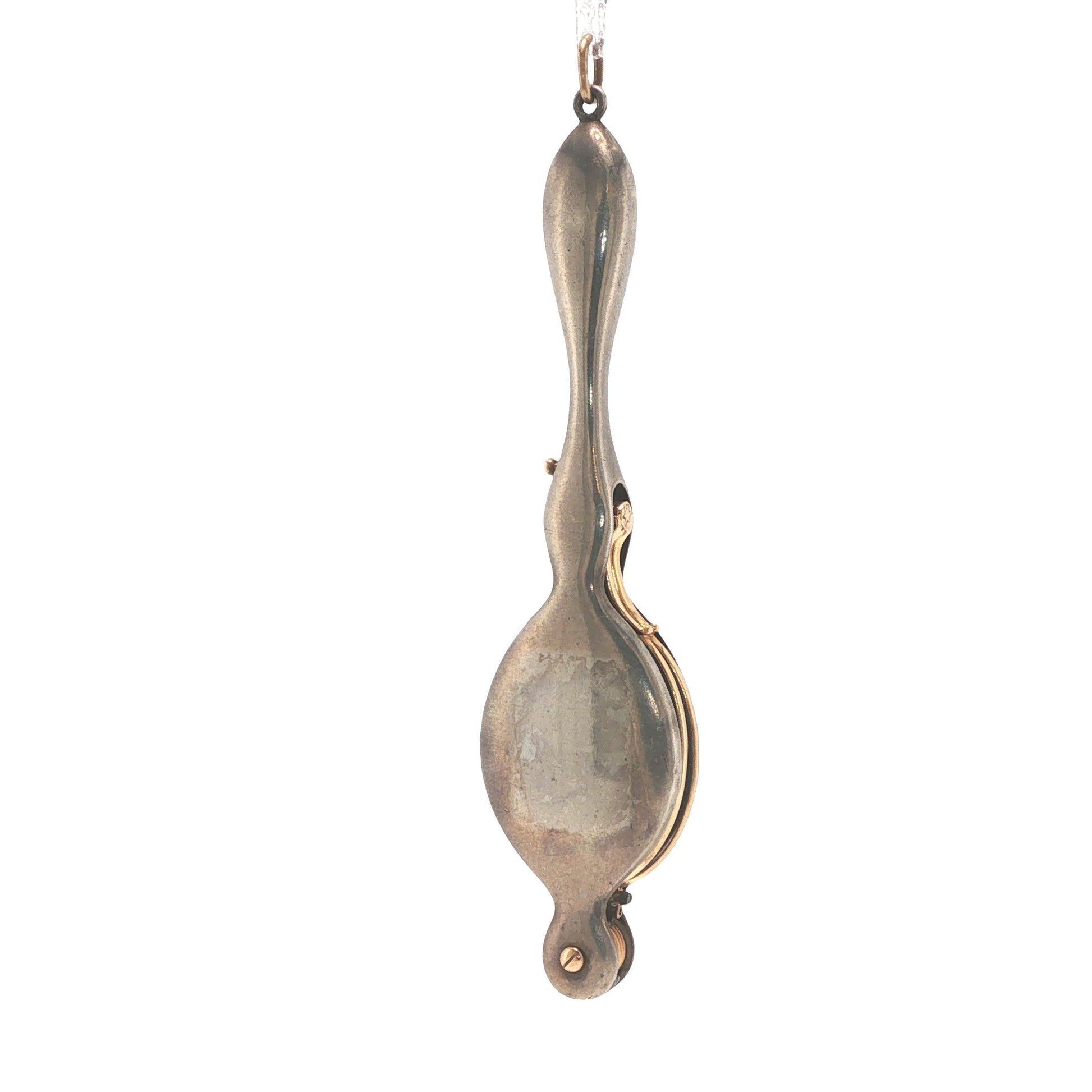 Antique Silver, 14K Gold and Seed Pearl Folding Lorgnette Glasses