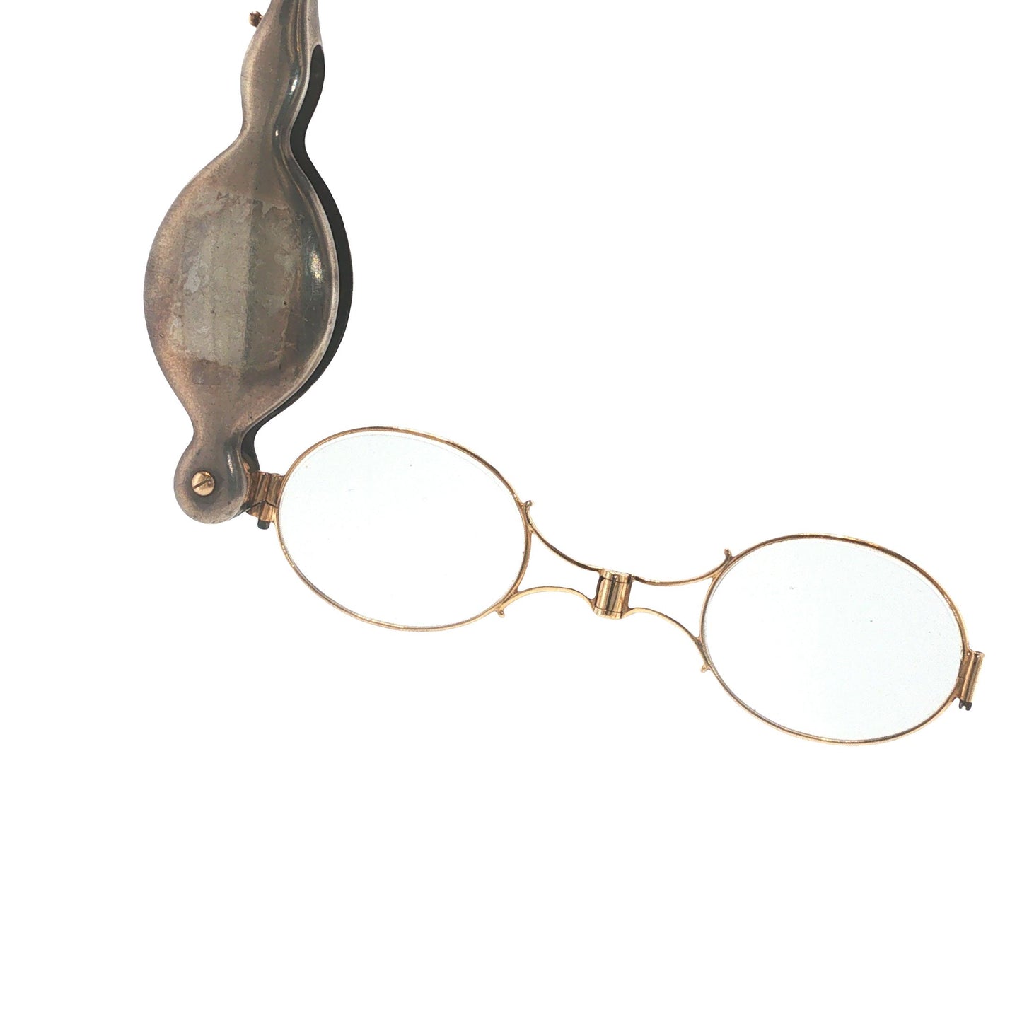 Antique Silver, 14K Gold and Seed Pearl Folding Lorgnette Glasses
