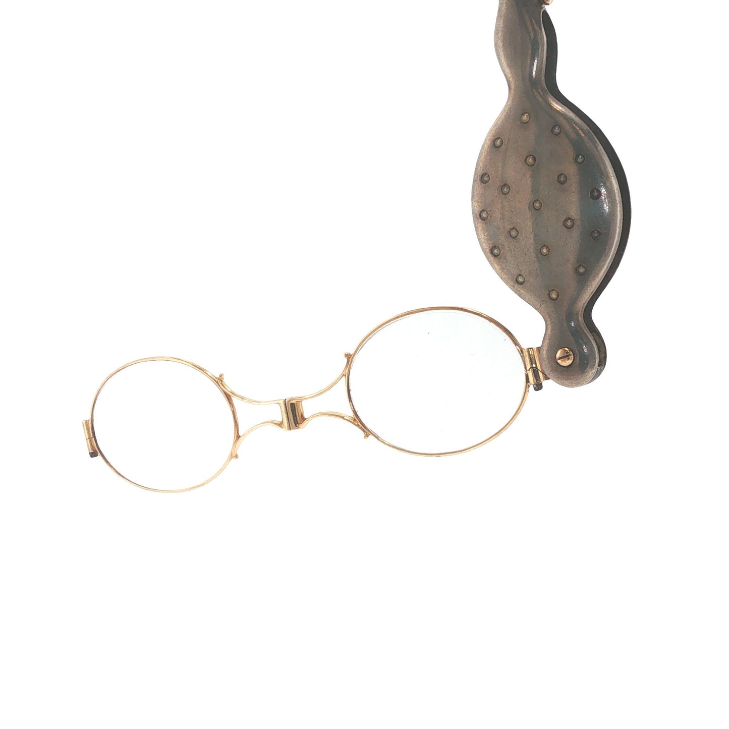 Antique Silver, 14K Gold and Seed Pearl Folding Lorgnette Glasses