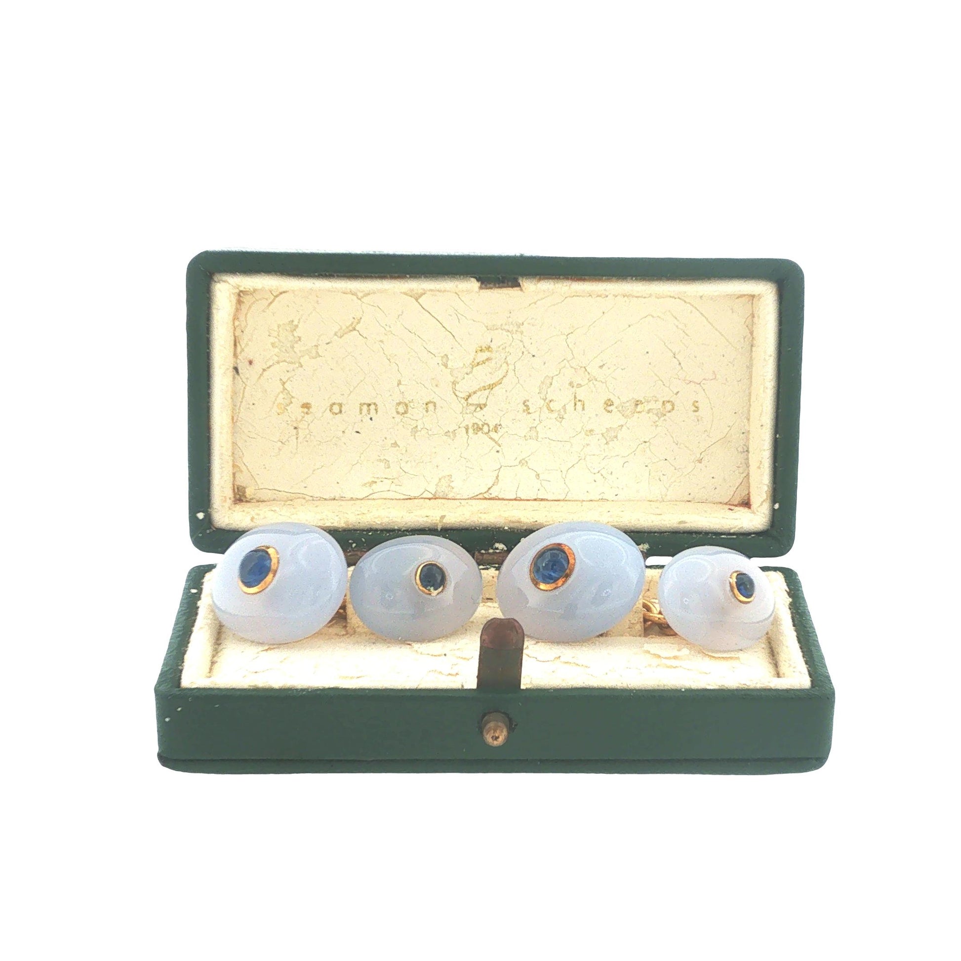 Seaman Schepps 18k Chalcedony & Sapphire Cufflinks