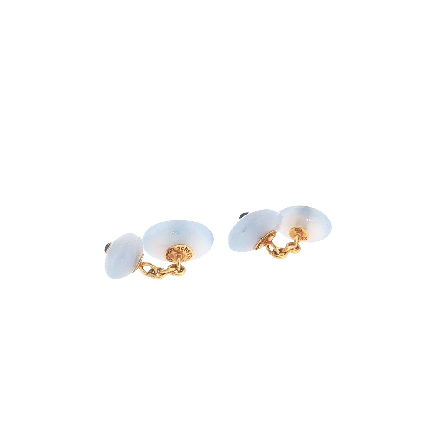 Seaman Schepps 18k Chalcedony & Sapphire Cufflinks