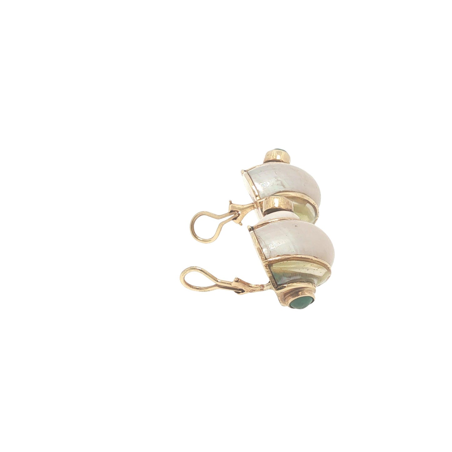 Seaman Schepps 14K Gold Green Turbo Shell Earrings