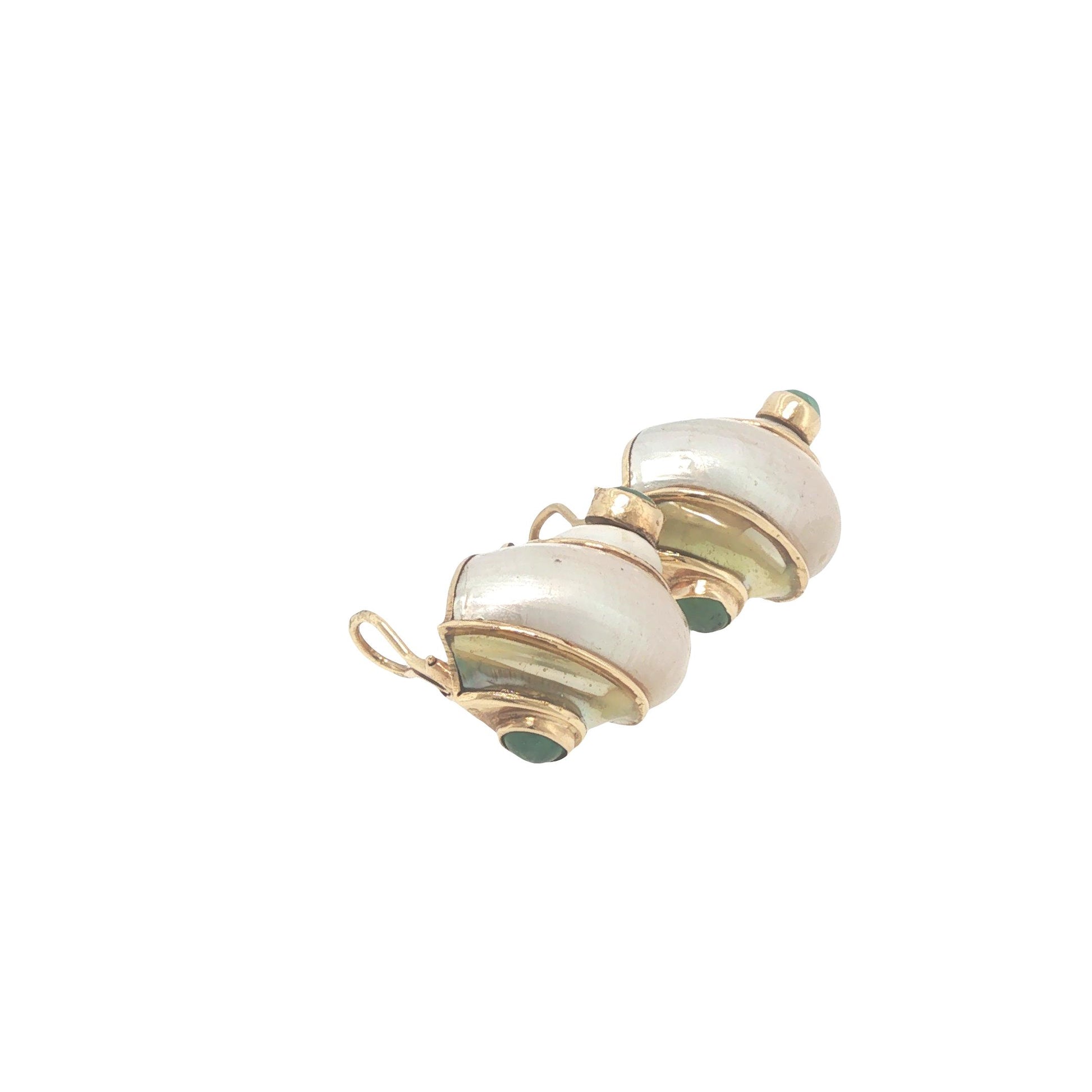 Seaman Schepps 14K Gold Green Turbo Shell Earrings