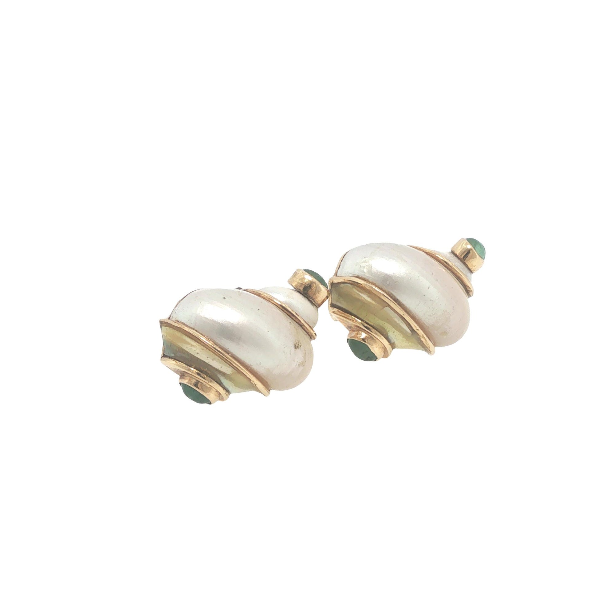 Seaman Schepps 14K Gold Green Turbo Shell Earrings