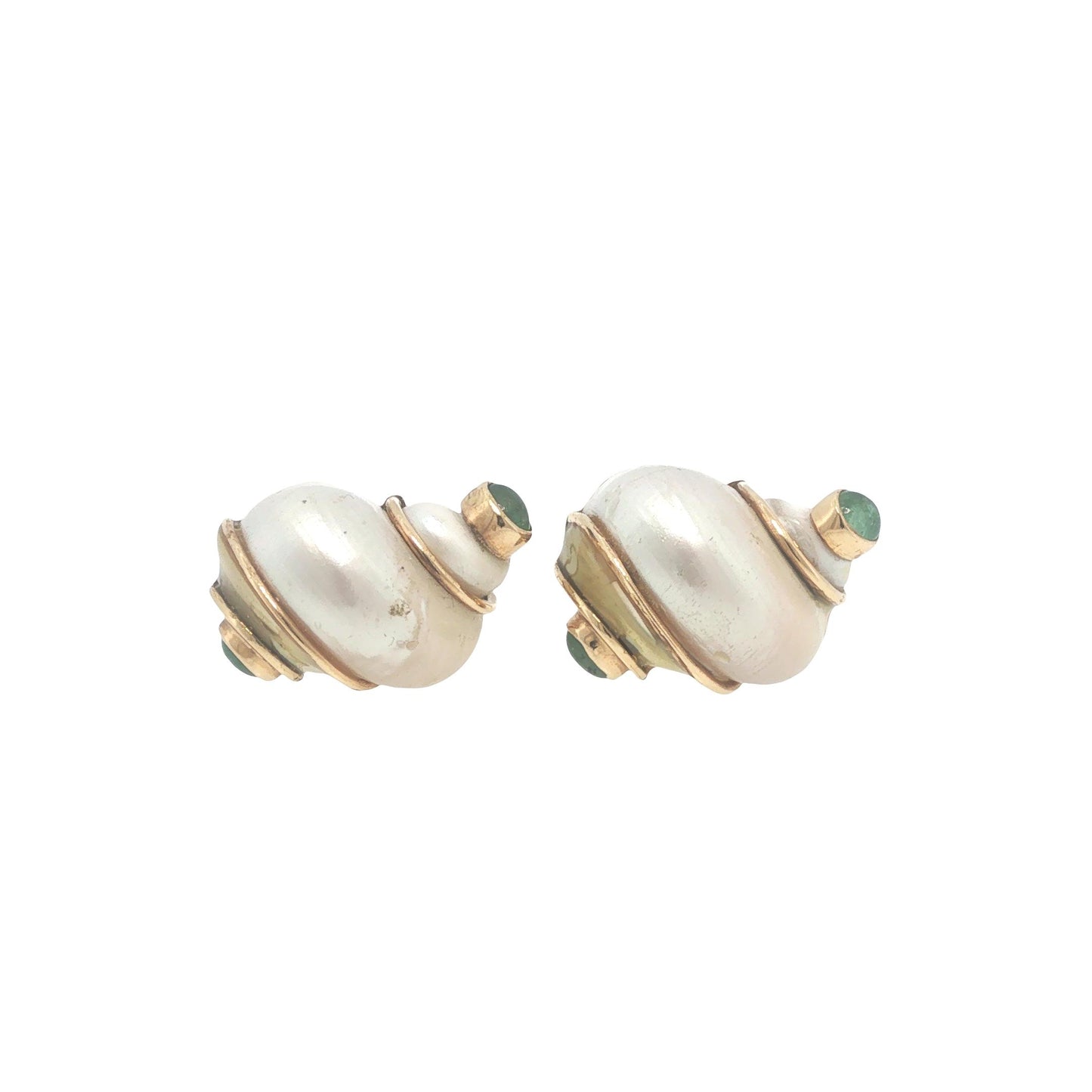 Seaman Schepps 14K Gold Green Turbo Shell Earrings