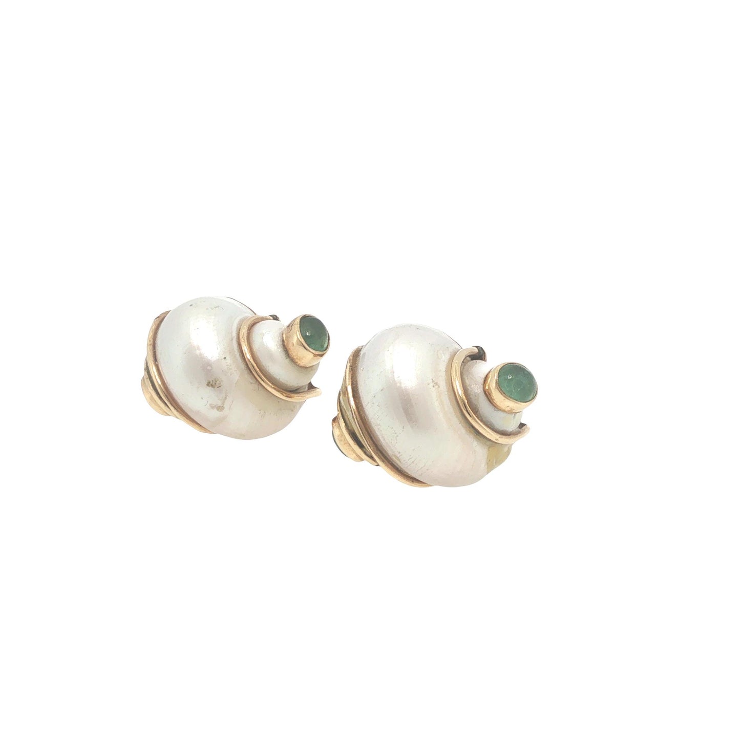 Seaman Schepps 14K Gold Green Turbo Shell Earrings