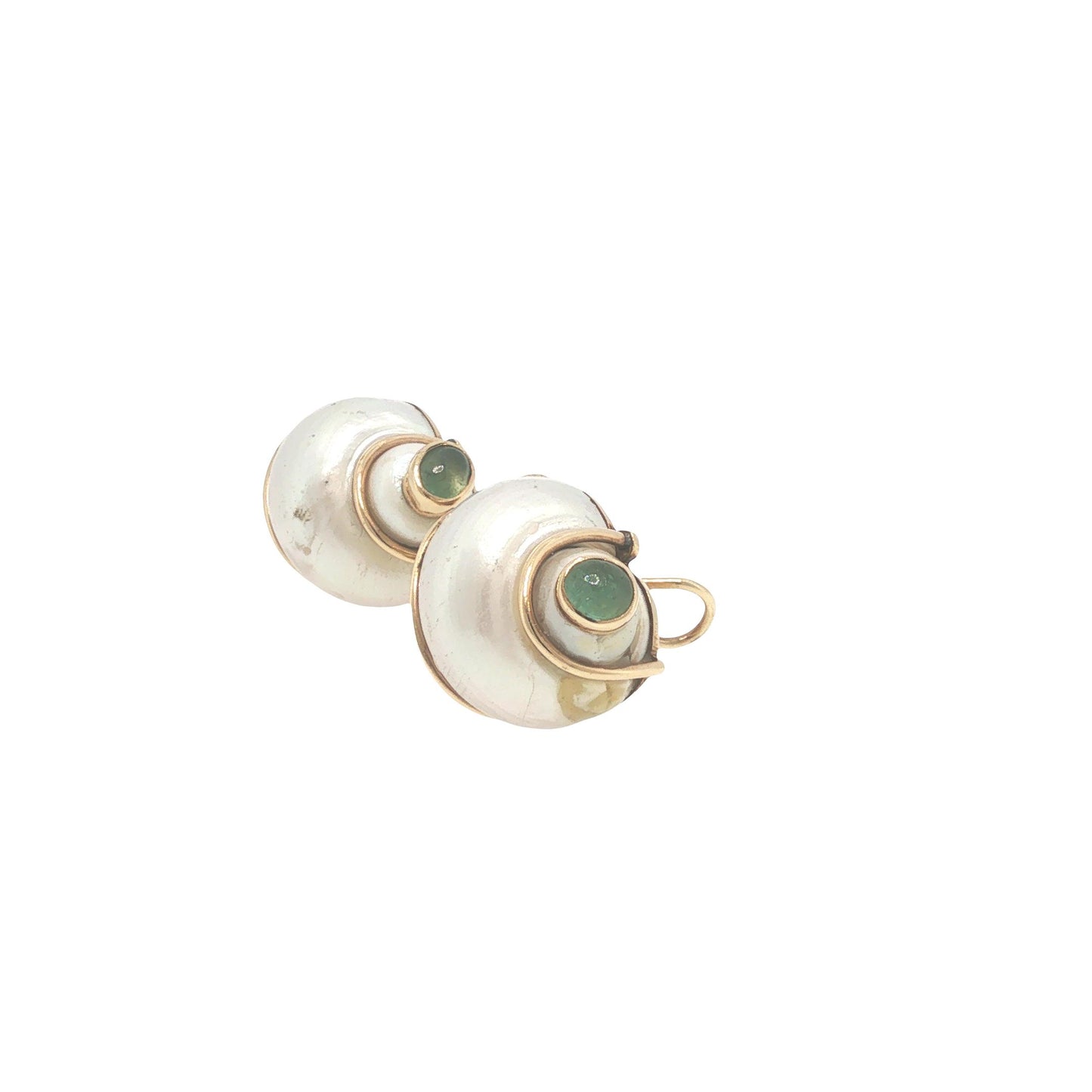 Seaman Schepps 14K Gold Green Turbo Shell Earrings