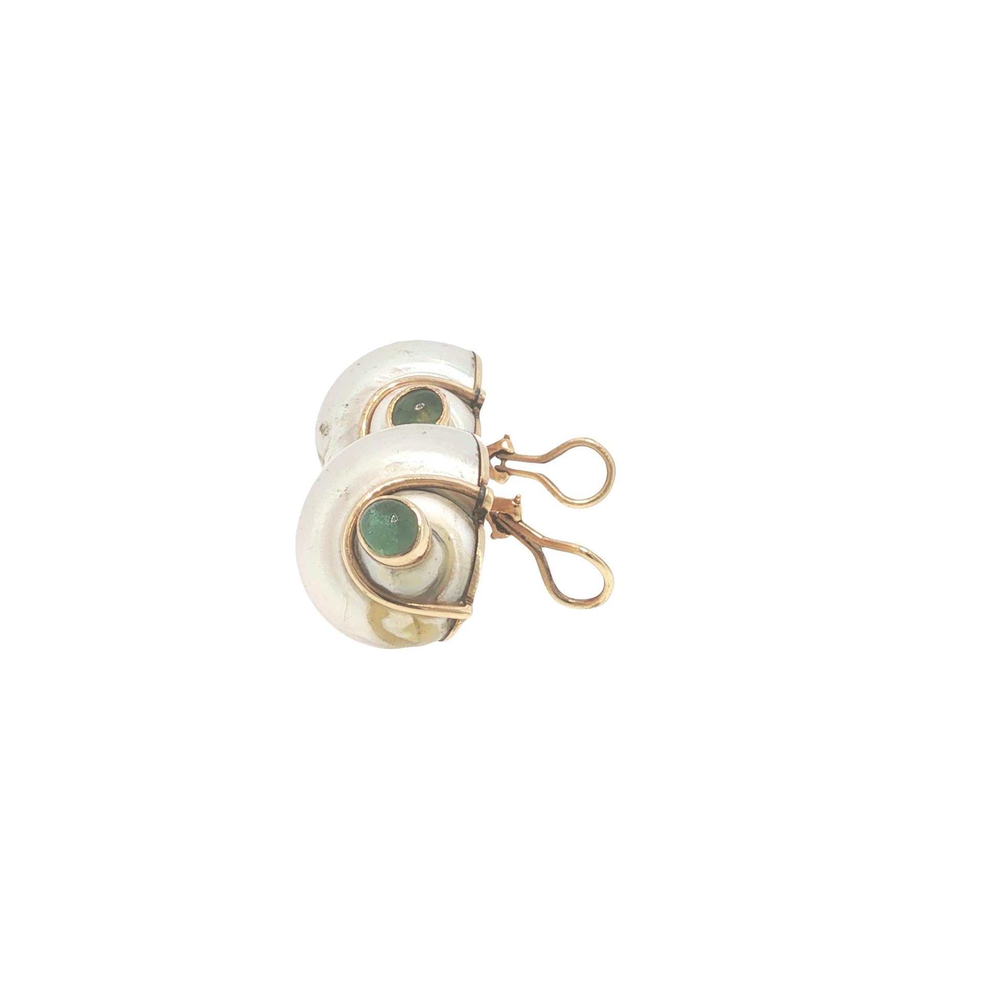 Seaman Schepps 14K Gold Green Turbo Shell Earrings