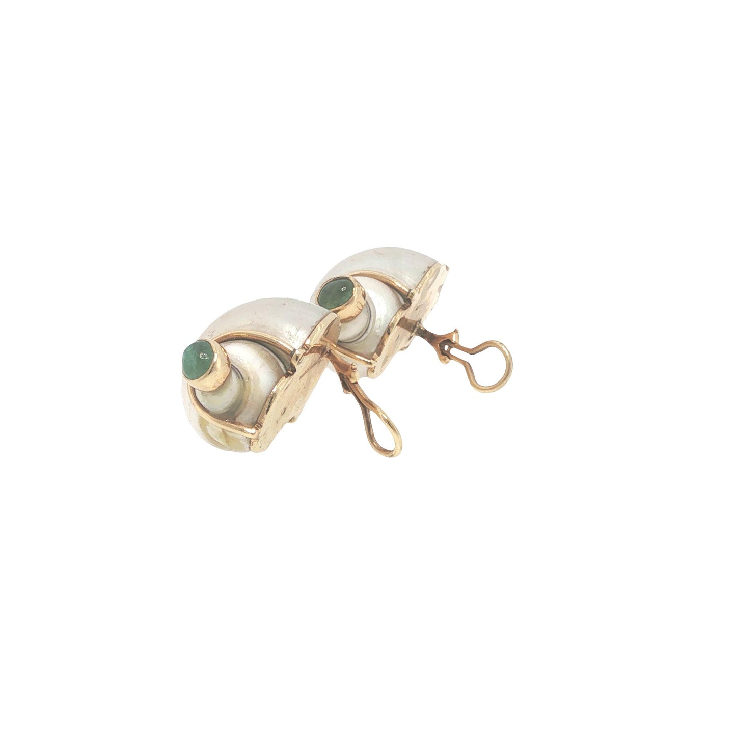 Seaman Schepps 14K Gold Green Turbo Shell Earrings