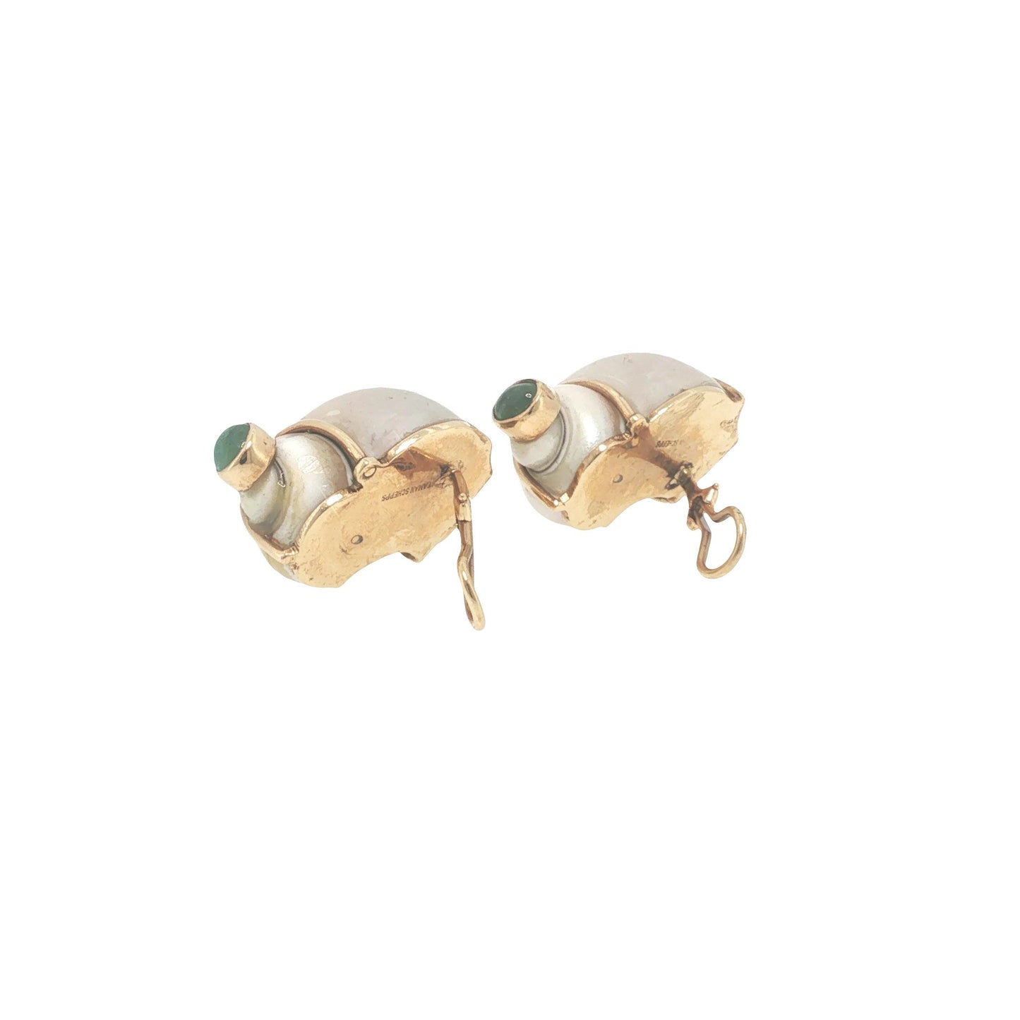 Seaman Schepps 14K Gold Green Turbo Shell Earrings