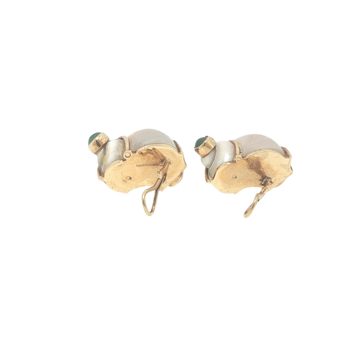 Seaman Schepps 14K Gold Green Turbo Shell Earrings