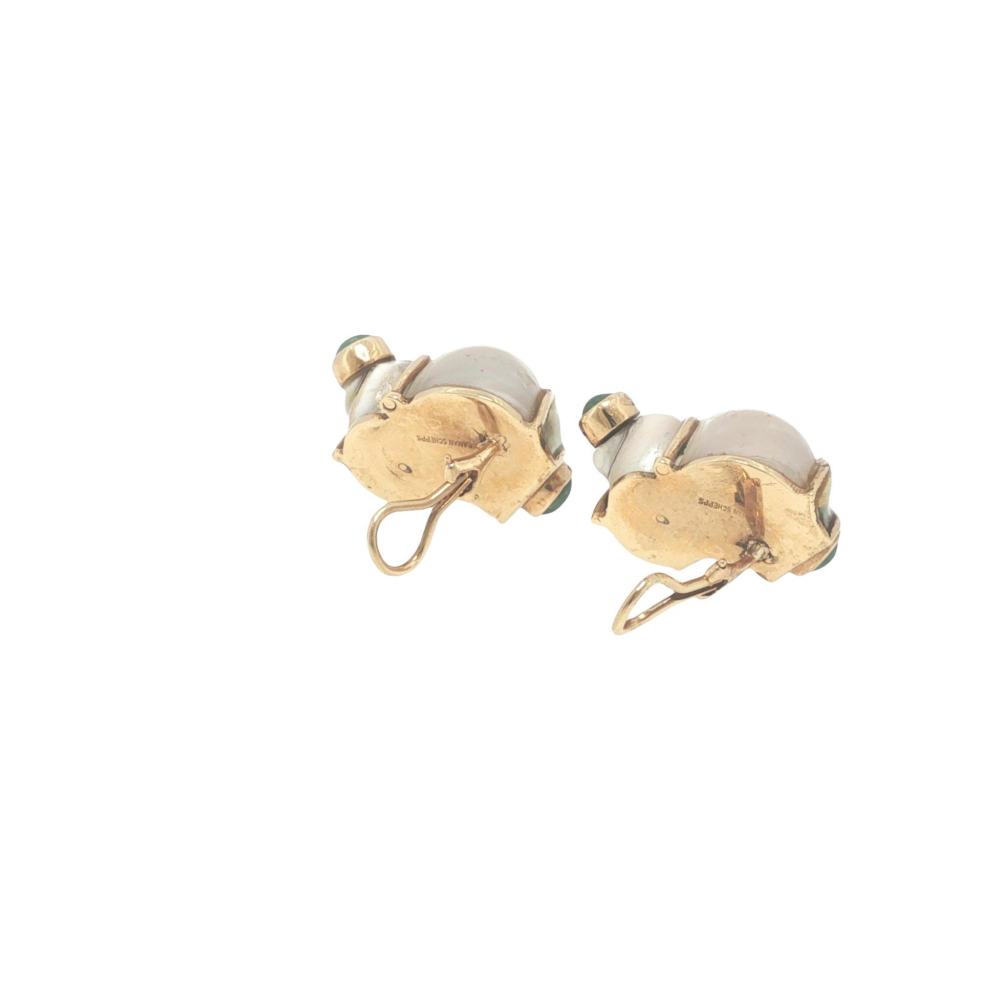 Seaman Schepps 14K Gold Green Turbo Shell Earrings
