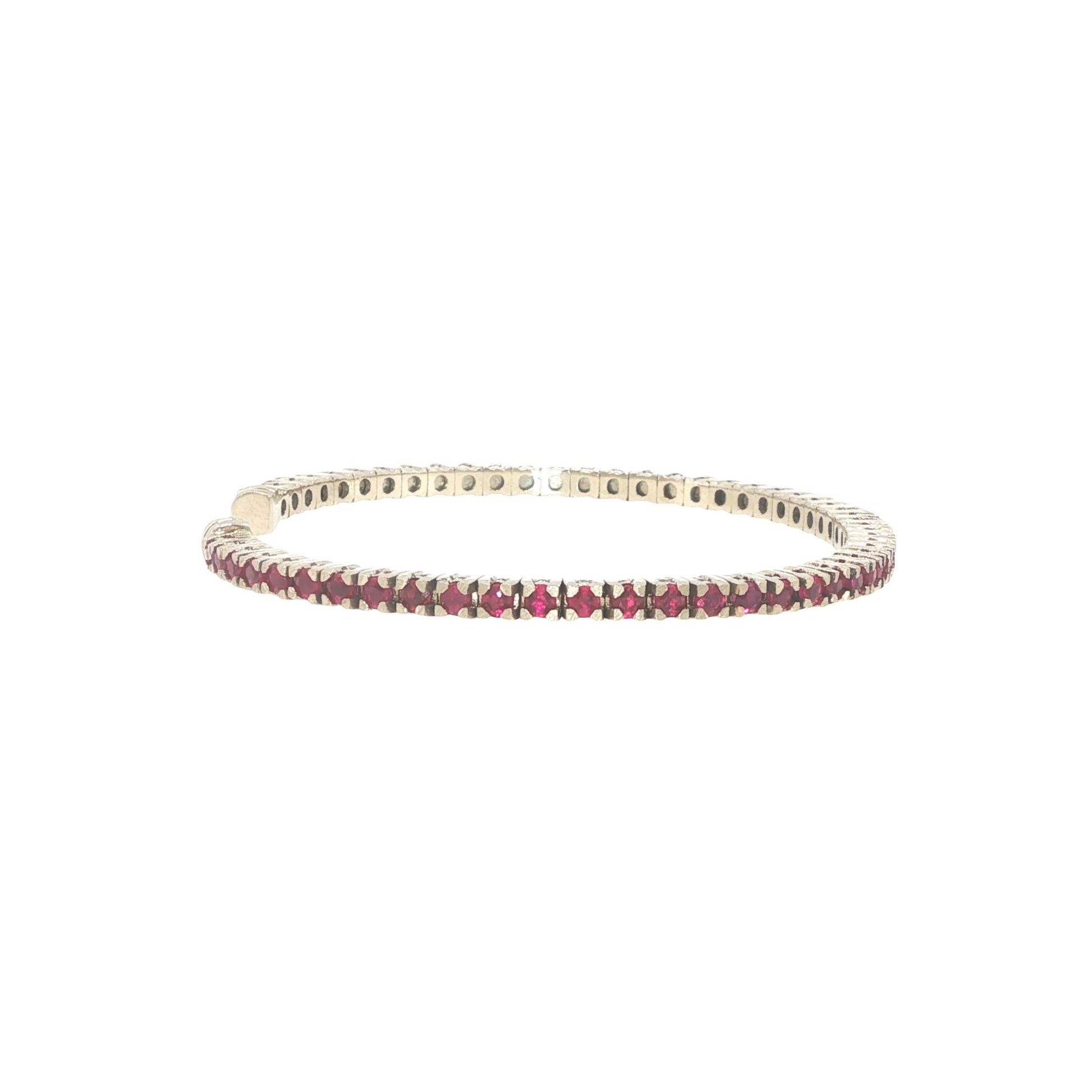 14K White Gold 2.75 Carat Ruby Flexible Cuff Tennis Bracelet