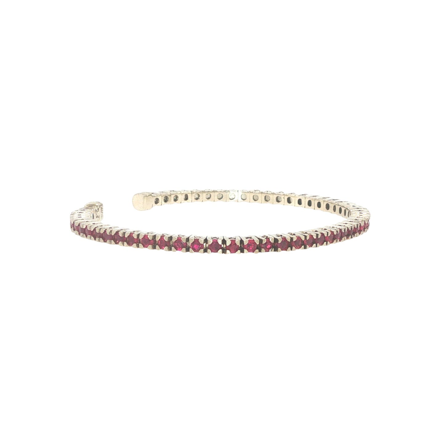 14K White Gold 2.75 Carat Ruby Flexible Cuff Tennis Bracelet