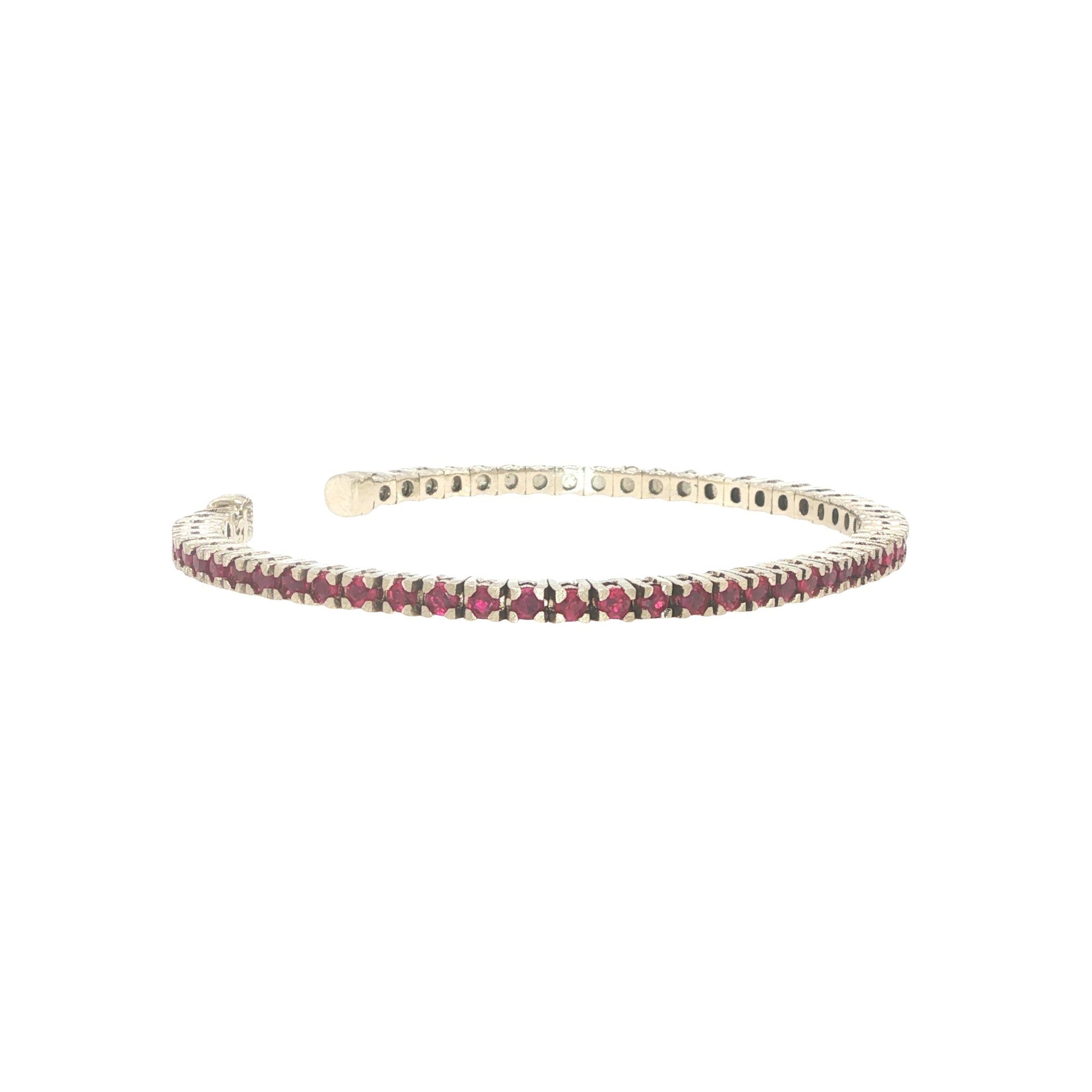 14K White Gold 2.75 Carat Ruby Flexible Cuff Tennis Bracelet