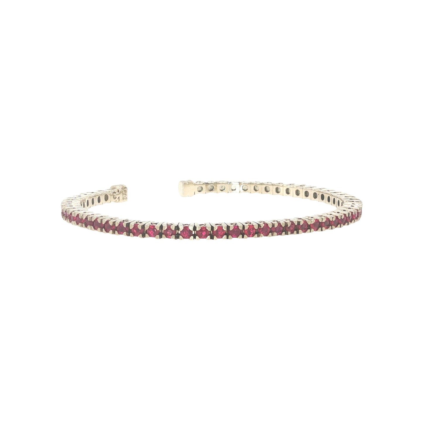 14K White Gold 2.75 Carat Ruby Flexible Cuff Tennis Bracelet