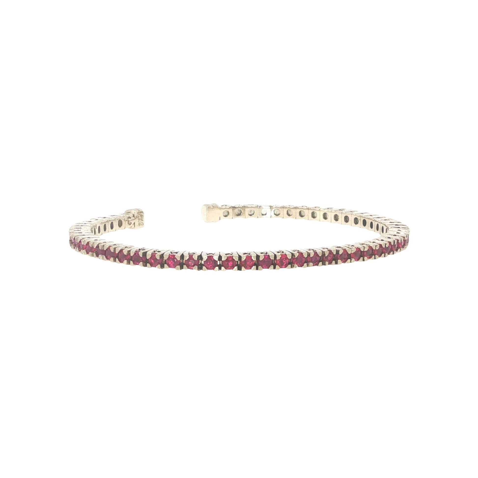 14K White Gold 2.75 Carat Ruby Flexible Cuff Tennis Bracelet