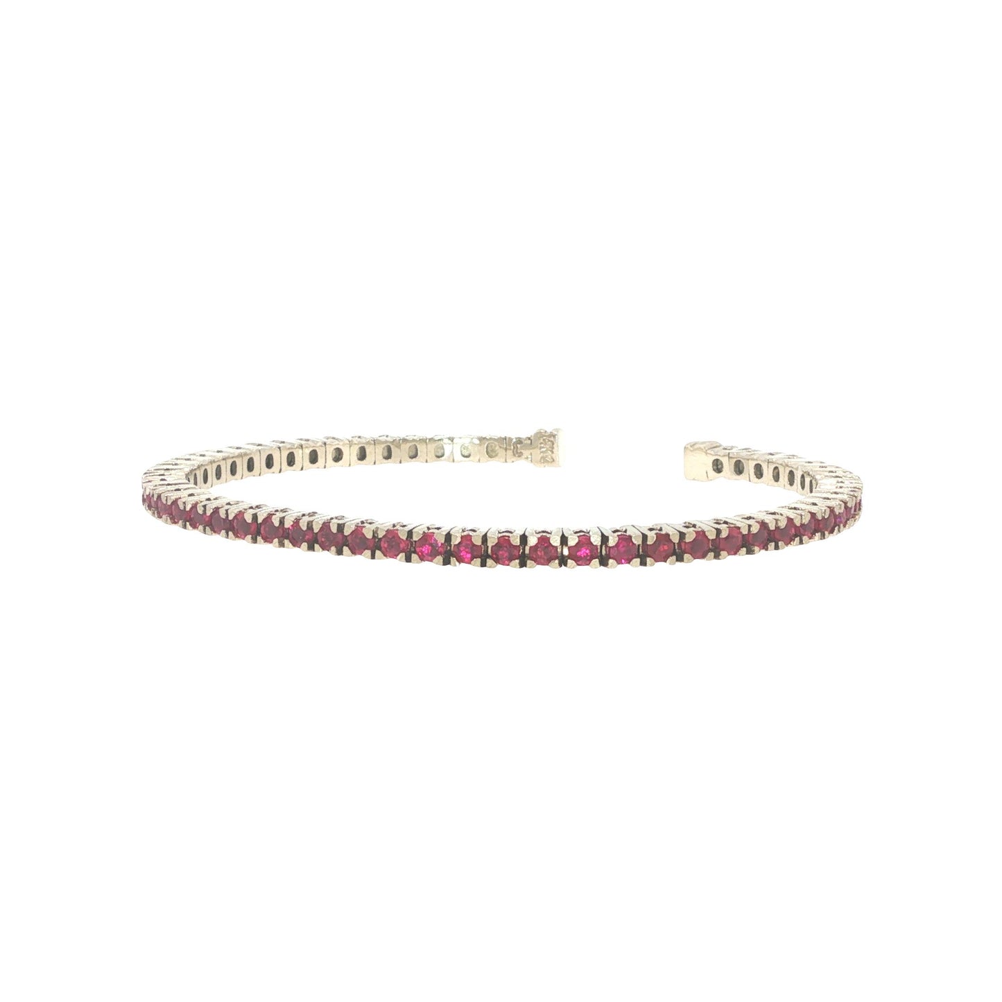 14K White Gold 2.75 Carat Ruby Flexible Cuff Tennis Bracelet