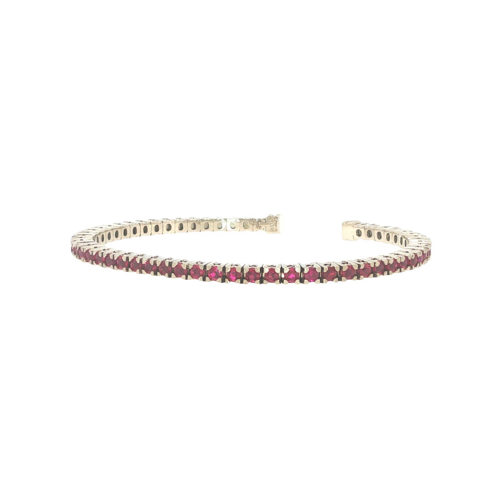 14K White Gold 2.75 Carat Ruby Flexible Cuff Tennis Bracelet