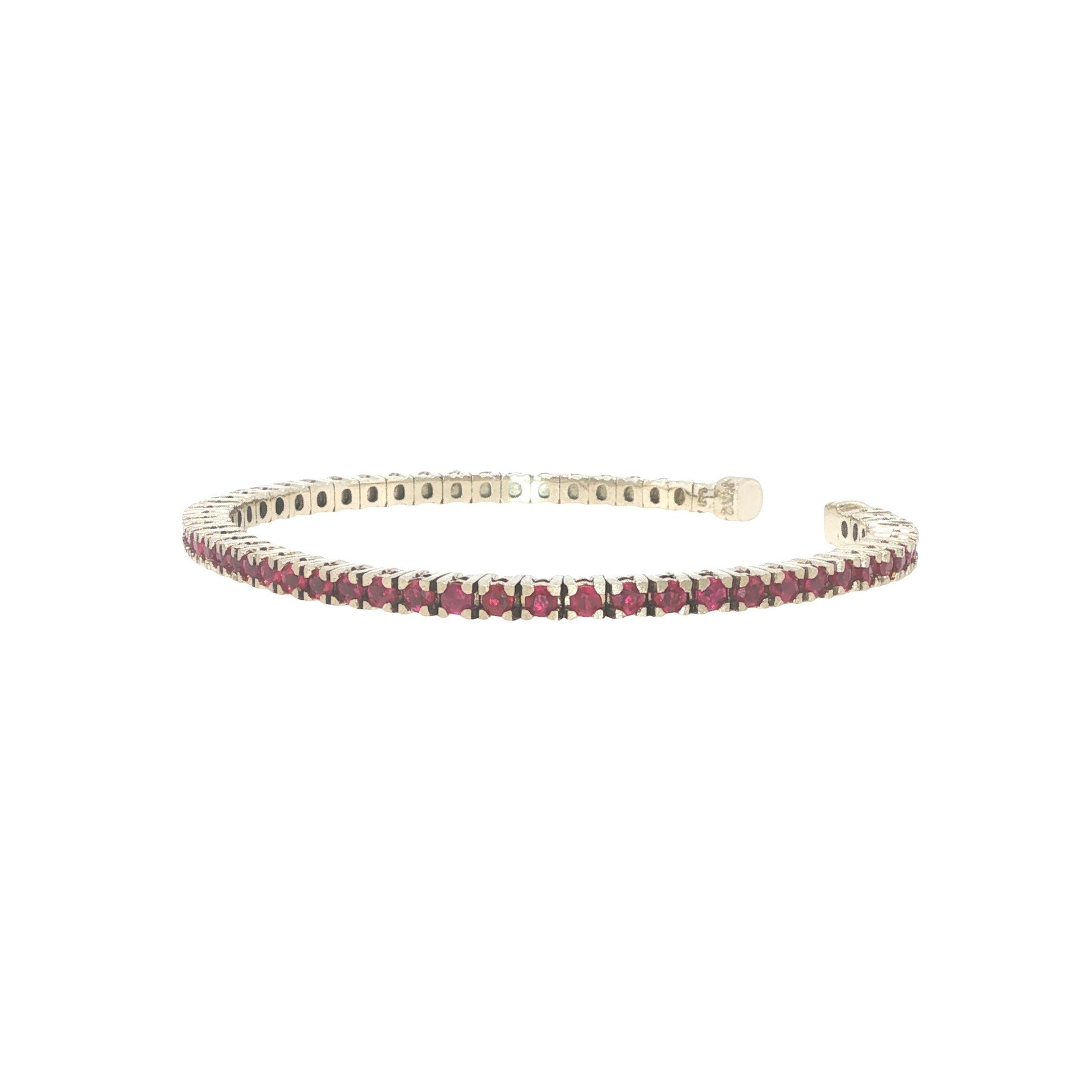 14K White Gold 2.75 Carat Ruby Flexible Cuff Tennis Bracelet