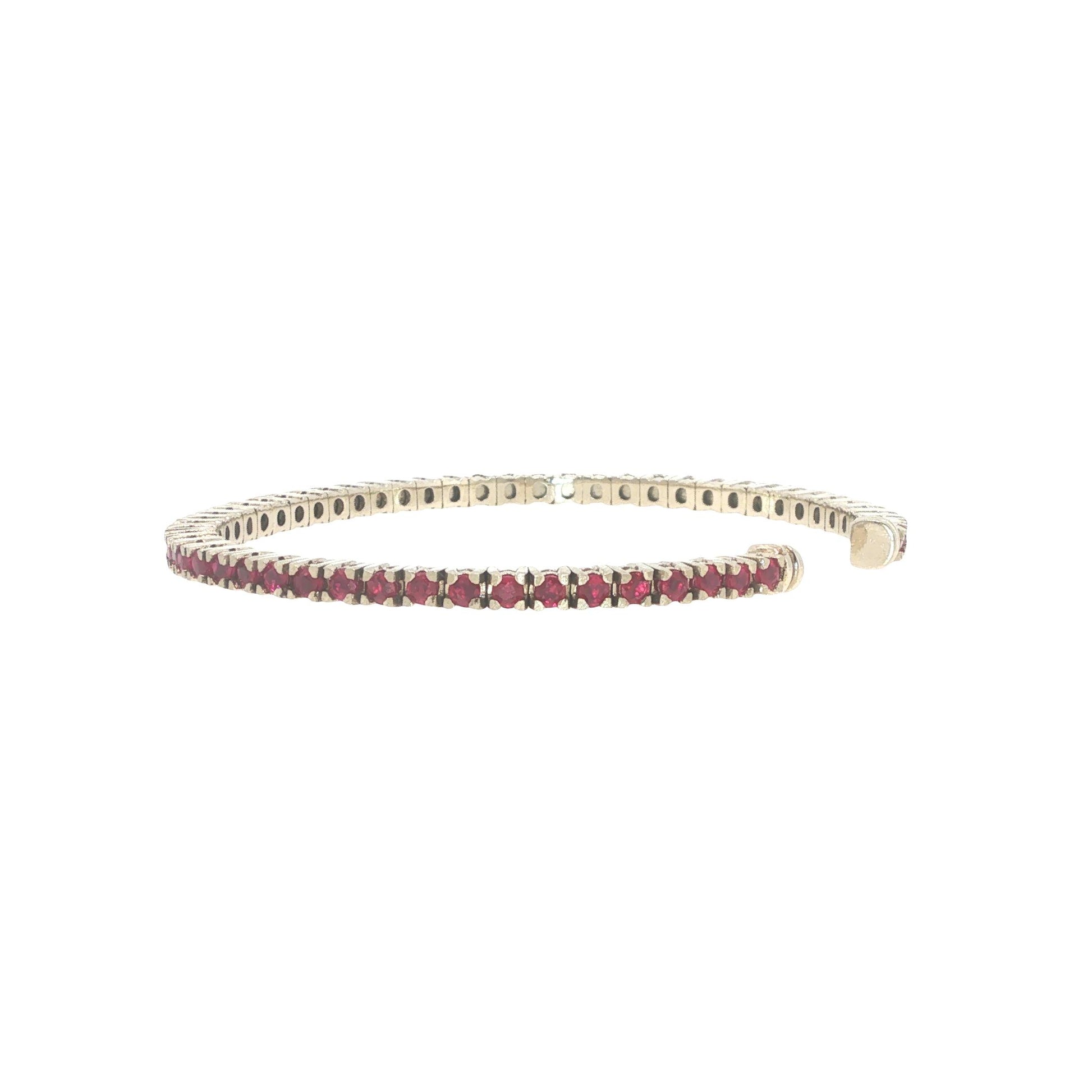 14K White Gold 2.75 Carat Ruby Flexible Cuff Tennis Bracelet