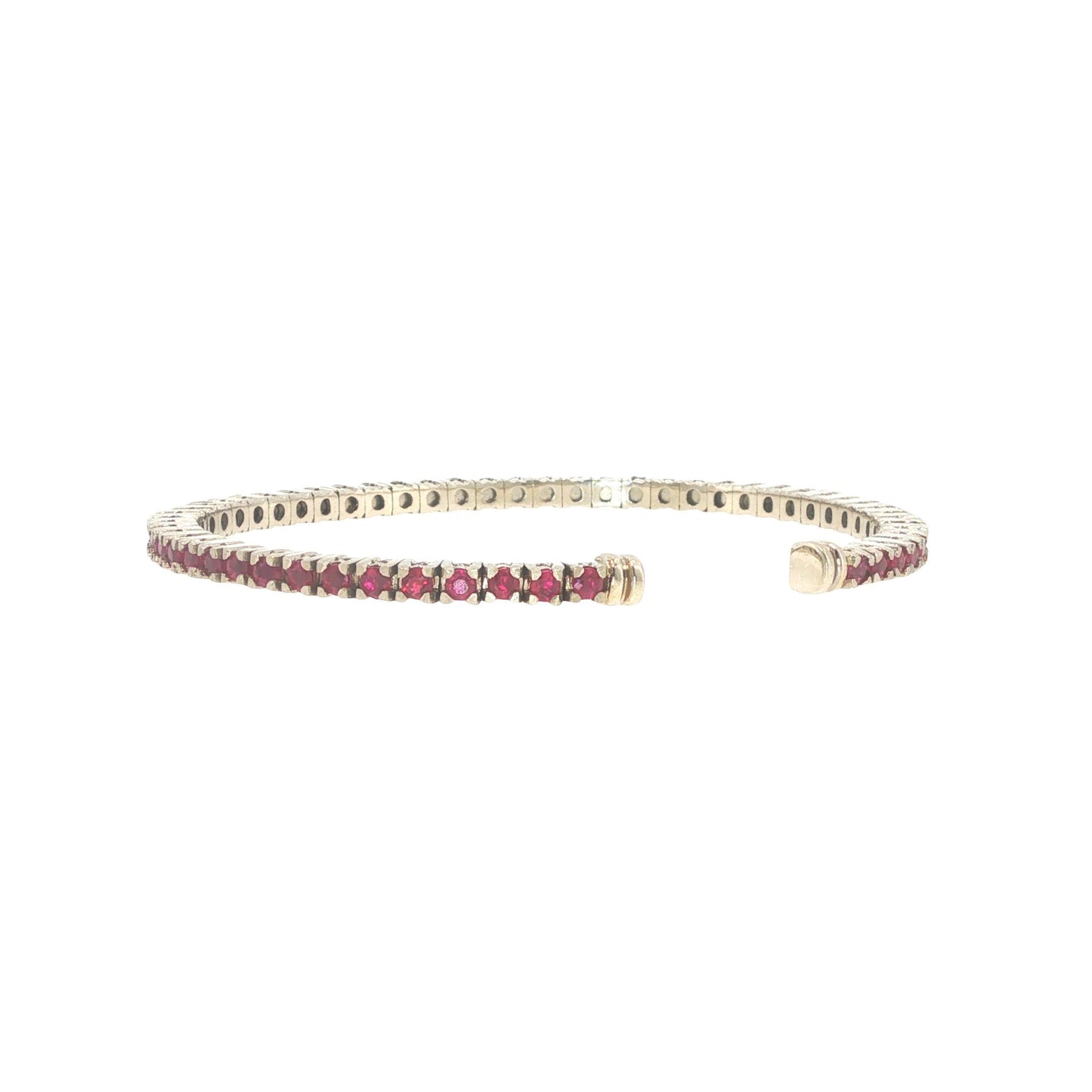 14K White Gold 2.75 Carat Ruby Flexible Cuff Tennis Bracelet