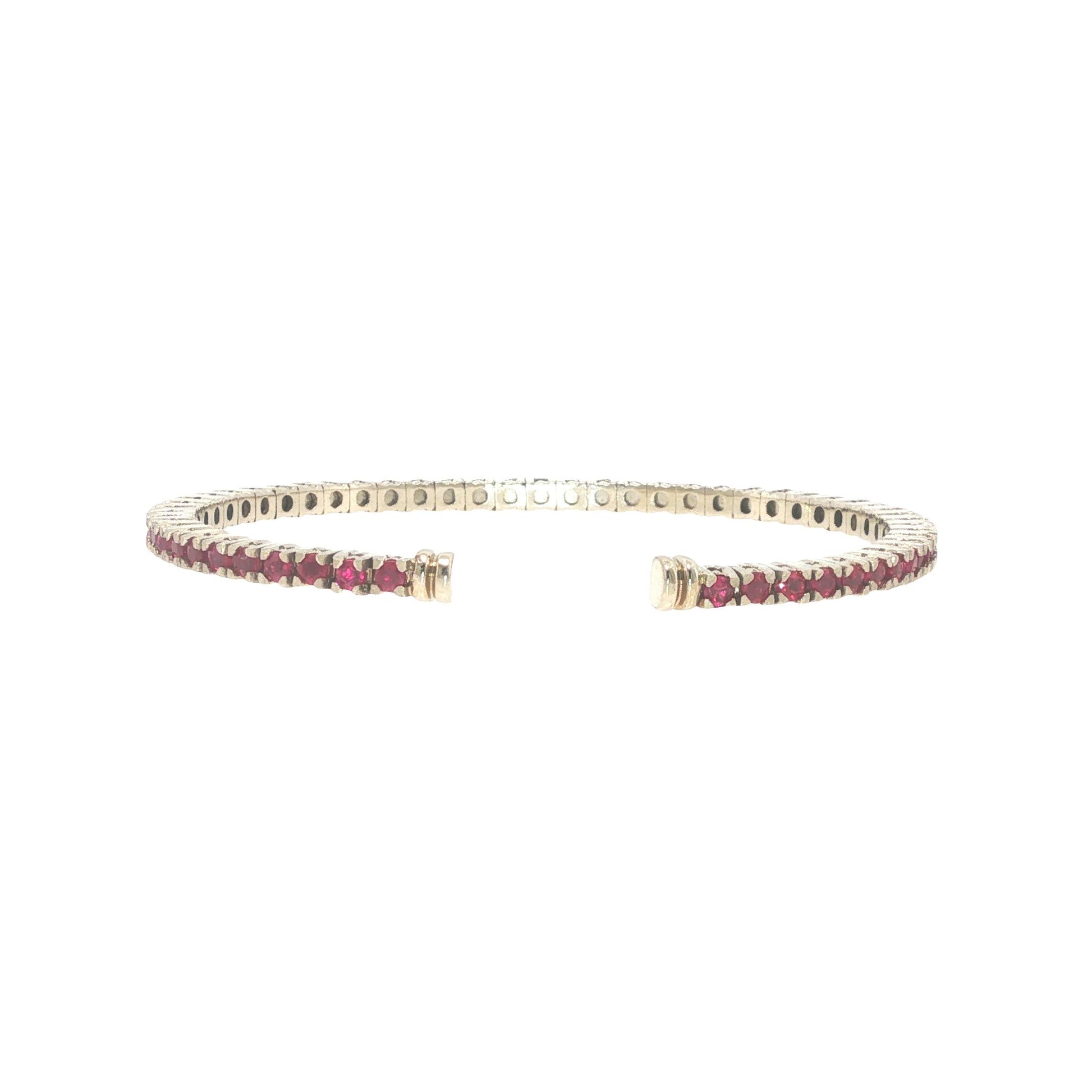 14K White Gold 2.75 Carat Ruby Flexible Cuff Tennis Bracelet