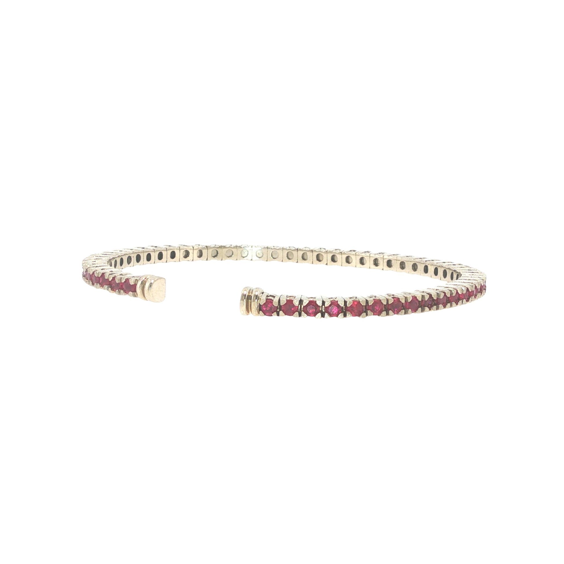 14K White Gold 2.75 Carat Ruby Flexible Cuff Tennis Bracelet