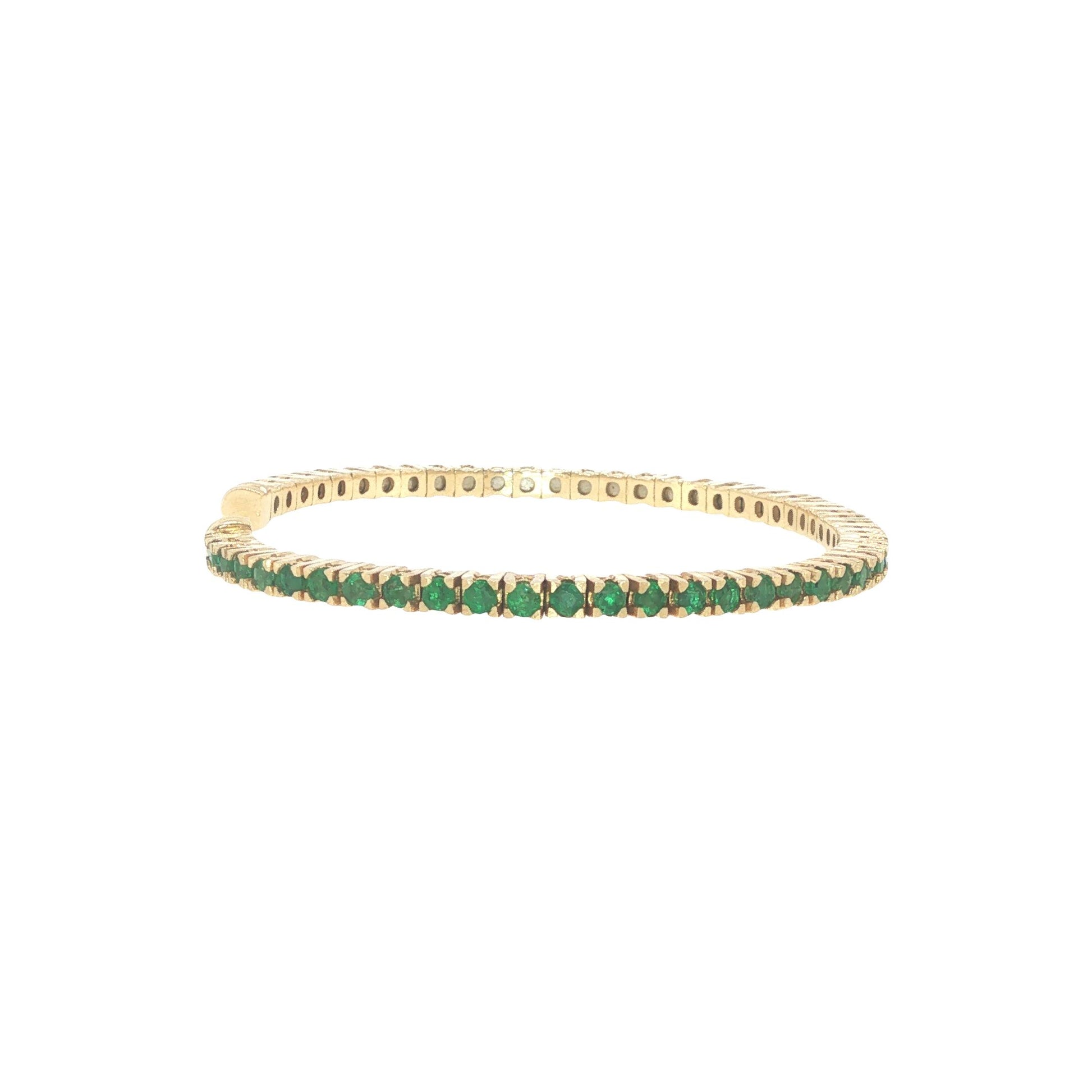 14K Gold 2.70 Carat Emerald Flexible Cuff Tennis Bracelet