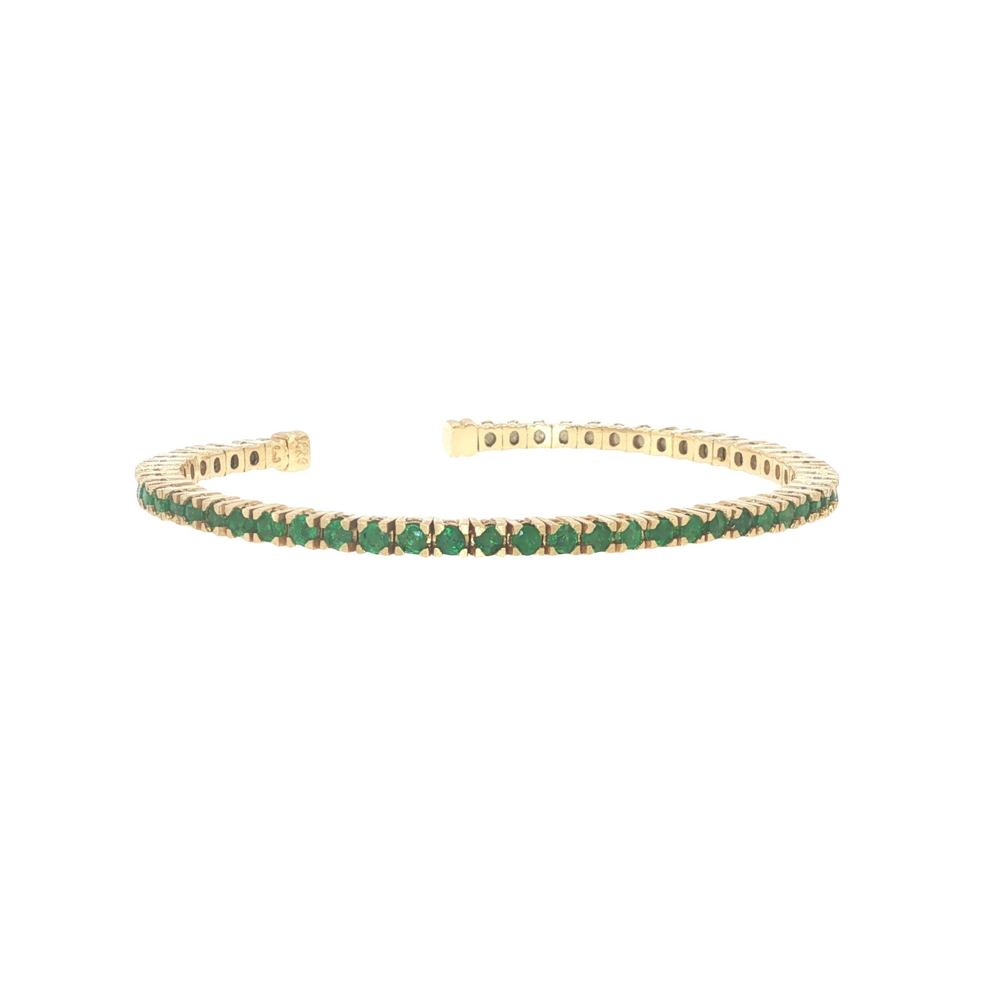 14K Gold 2.70 Carat Emerald Flexible Cuff Tennis Bracelet