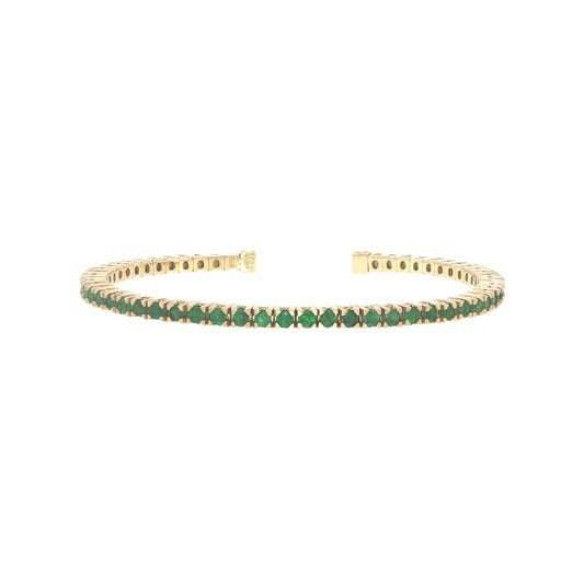 14K Gold 2.70 Carat Emerald Flexible Cuff Tennis Bracelet