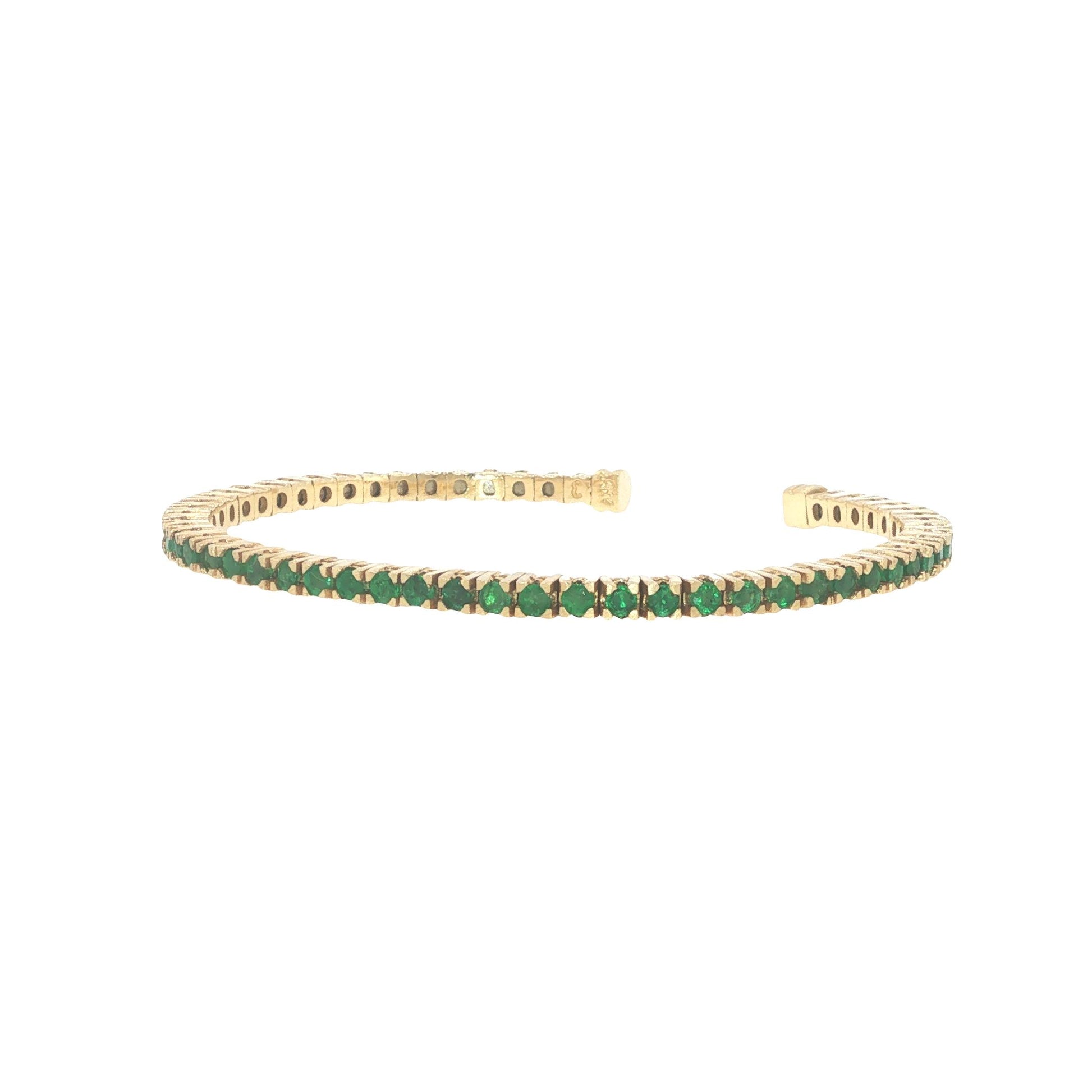 14K Gold 2.70 Carat Emerald Flexible Cuff Tennis Bracelet