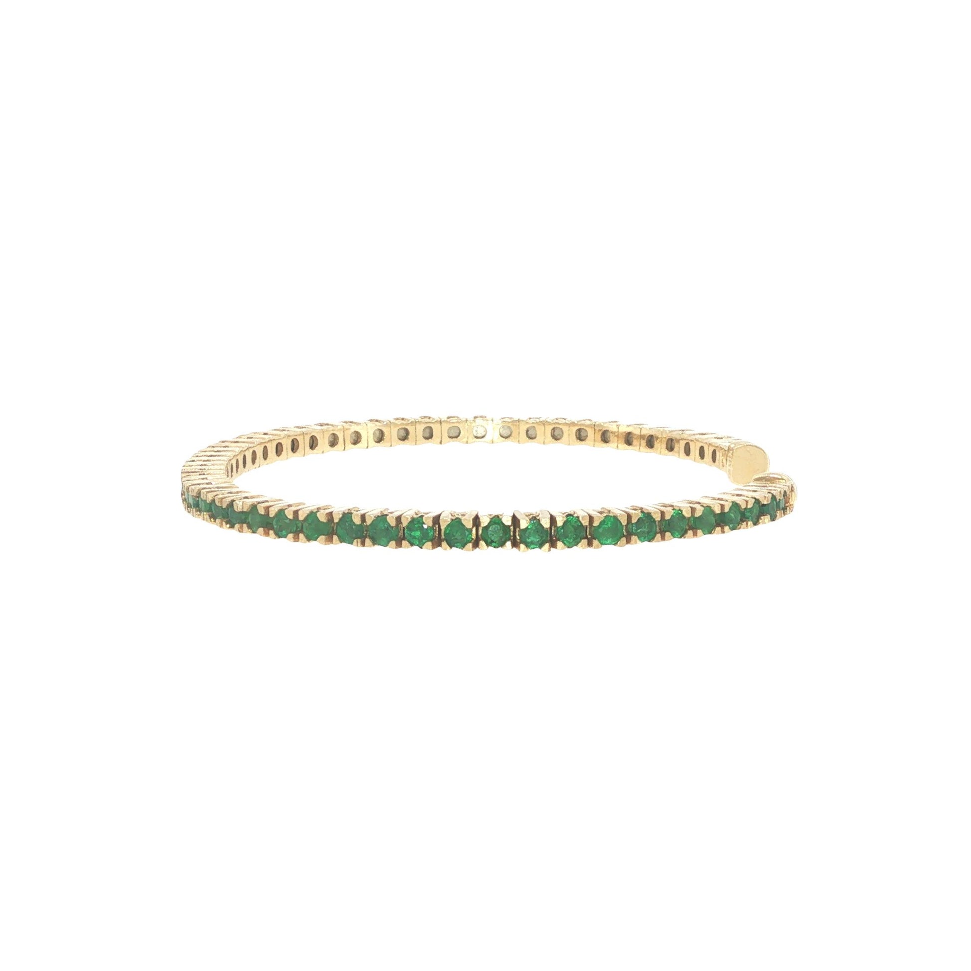 14K Gold 2.70 Carat Emerald Flexible Cuff Tennis Bracelet