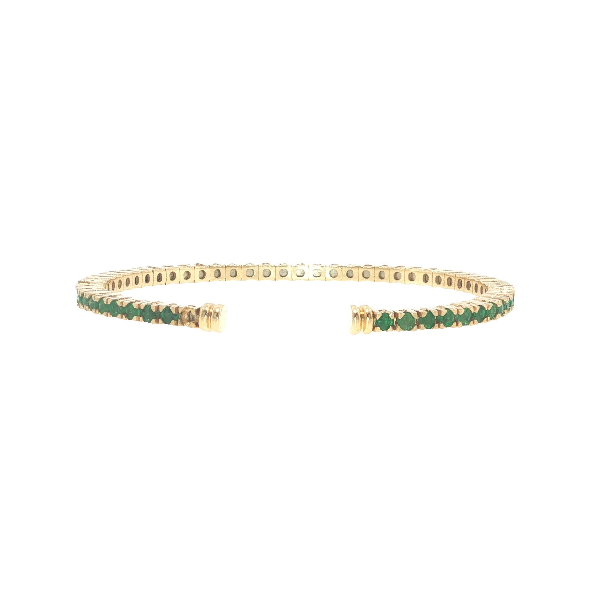 14K Gold 2.70 Carat Emerald Flexible Cuff Tennis Bracelet