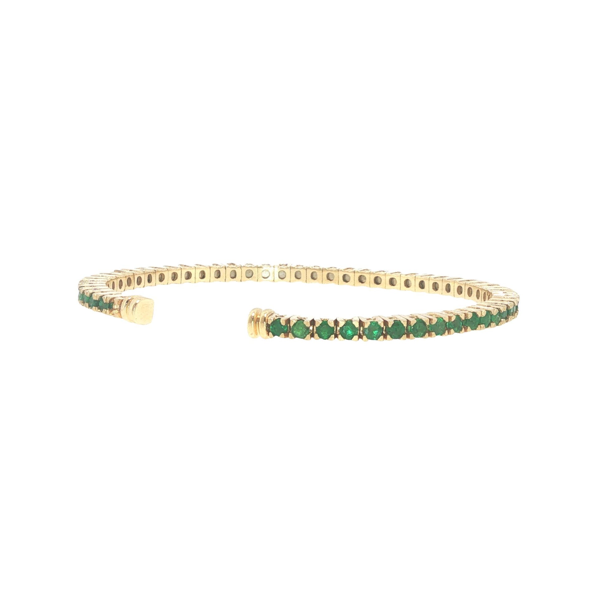 14K Gold 2.70 Carat Emerald Flexible Cuff Tennis Bracelet