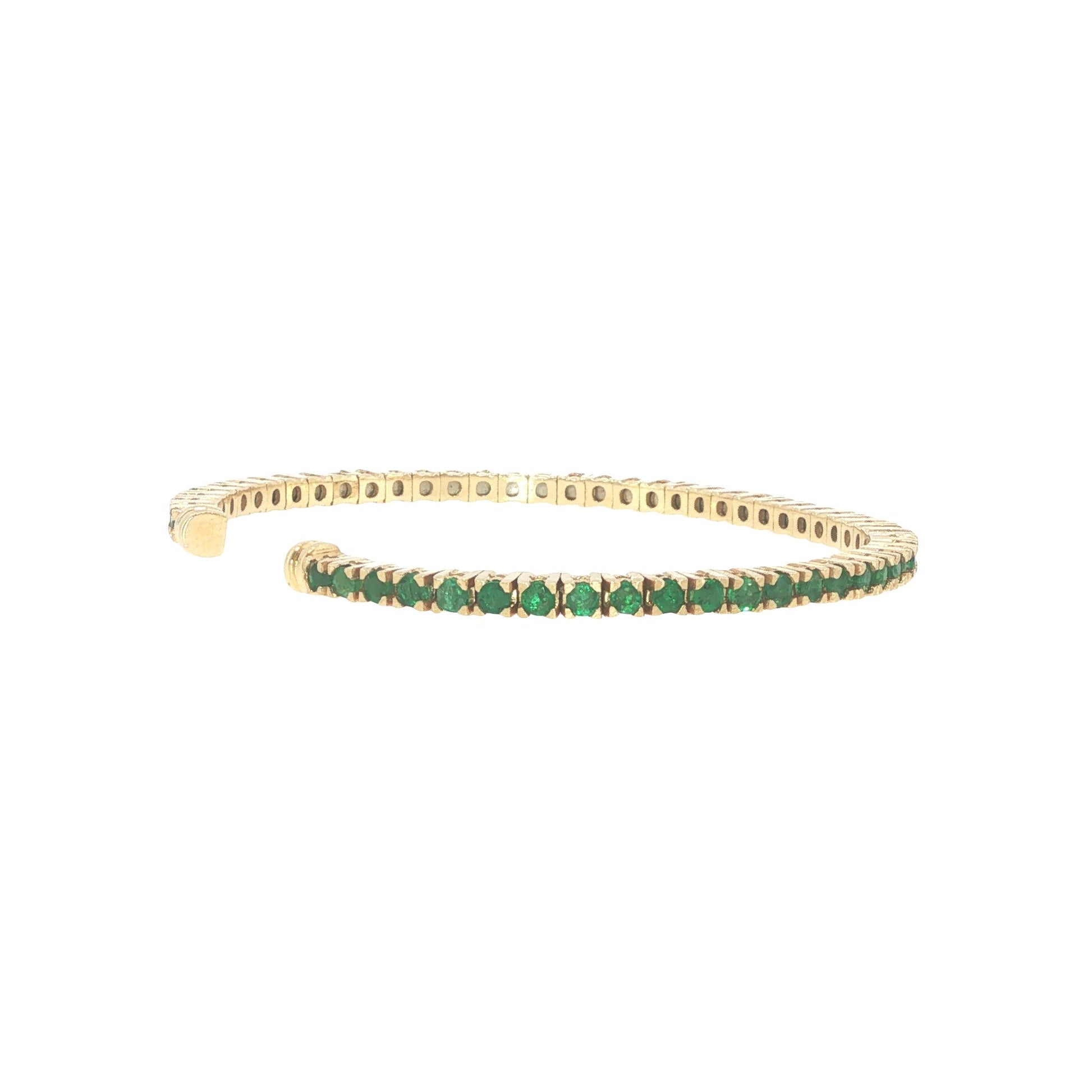 14K Gold 2.70 Carat Emerald Flexible Cuff Tennis Bracelet