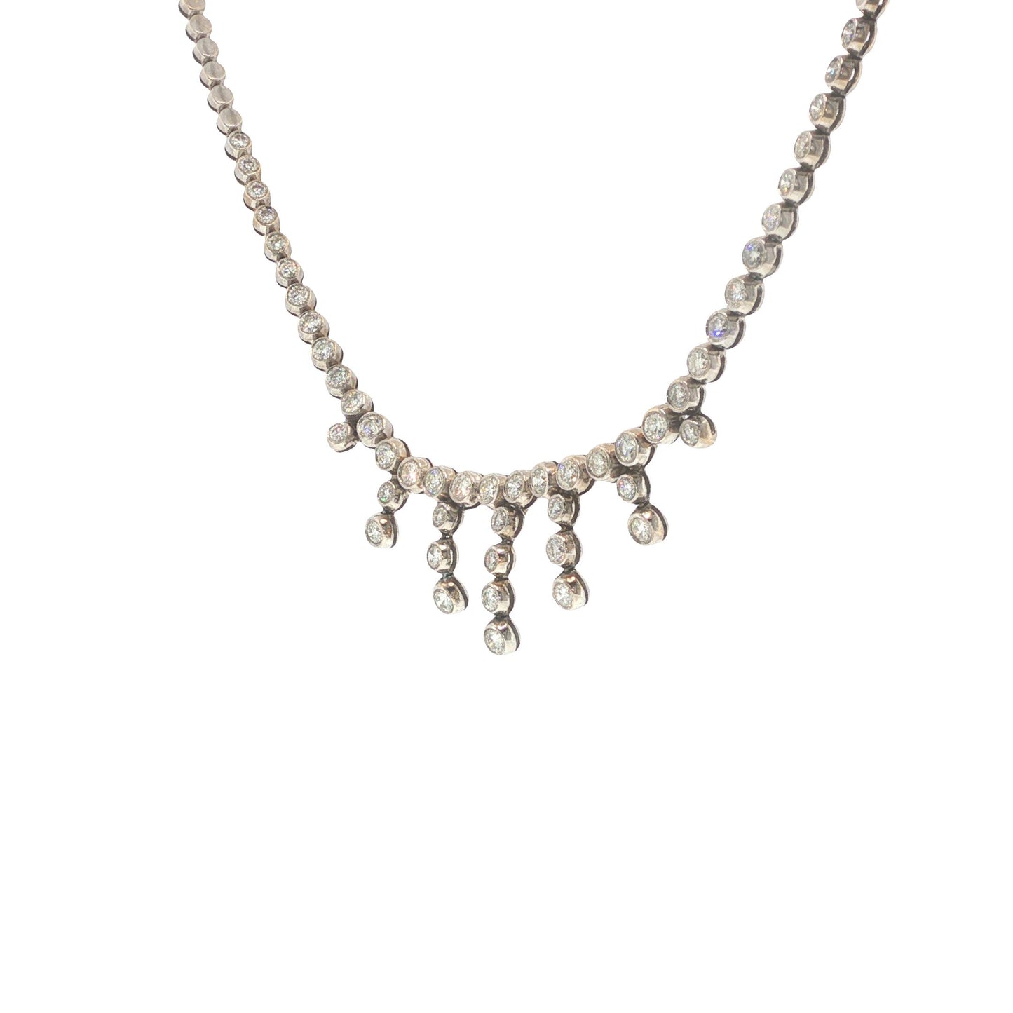 Platinum-Topped 14K Gold 8.50 Carat Diamond Fringe Necklace