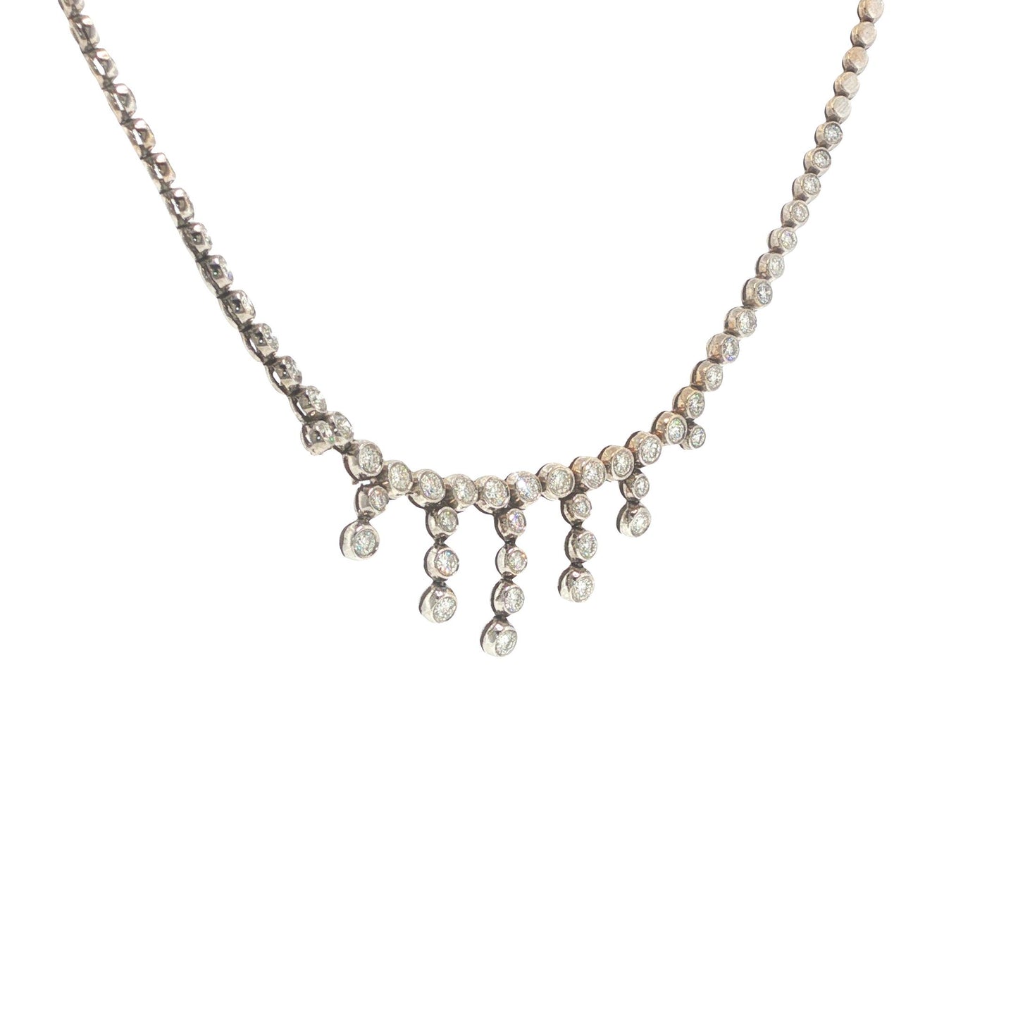 Platinum-Topped 14K Gold 8.50 Carat Diamond Fringe Necklace