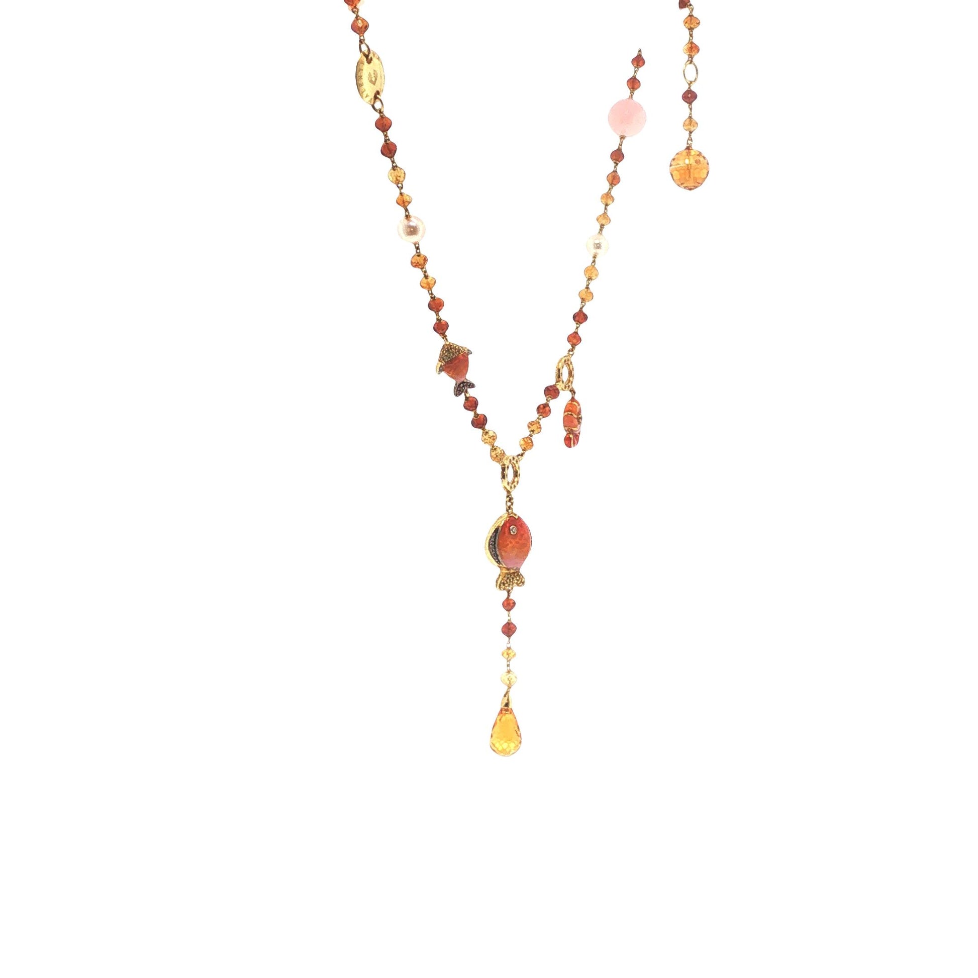 Valente 18K Gold Pearl Yellow Diamond Enamel Necklace
