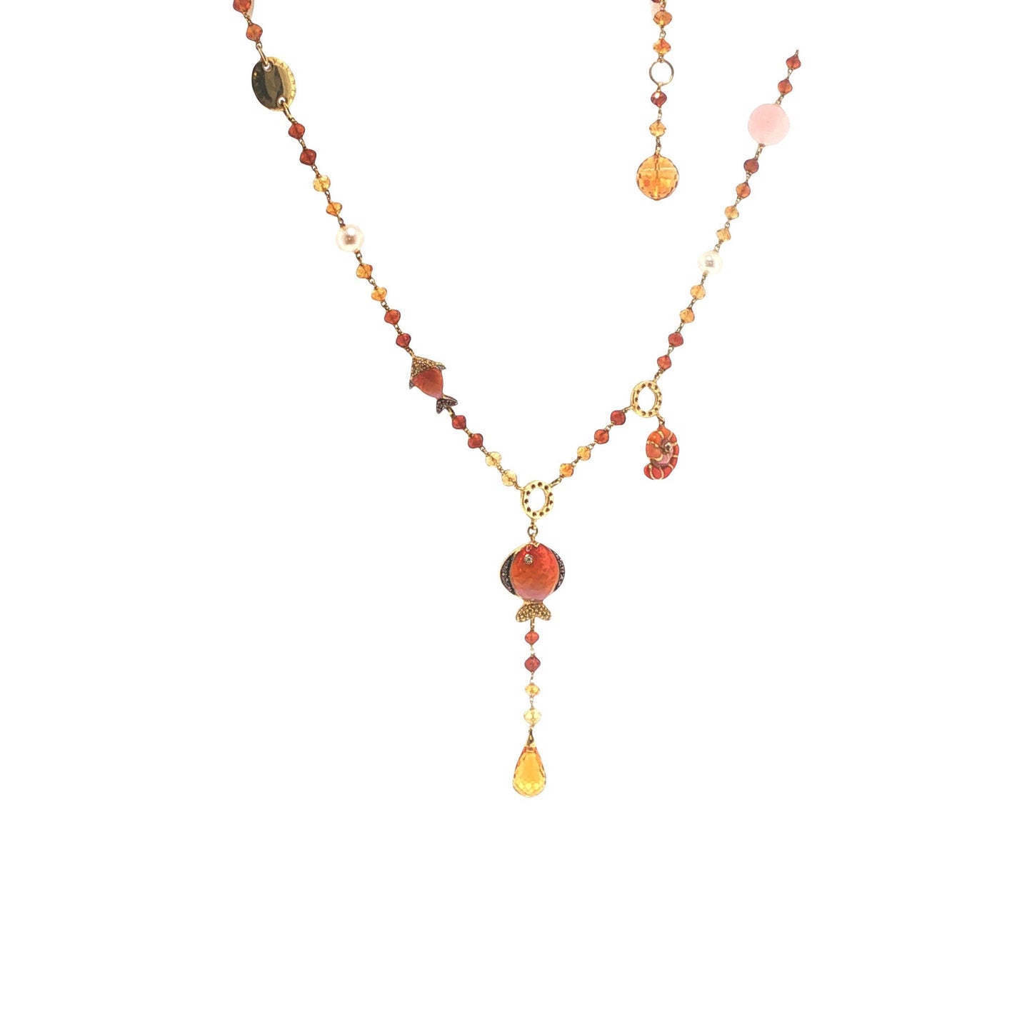 Valente 18K Gold Pearl Yellow Diamond Enamel Necklace