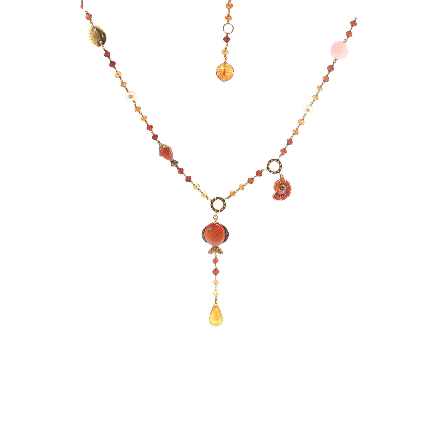 Valente 18K Gold Pearl Yellow Diamond Enamel Necklace