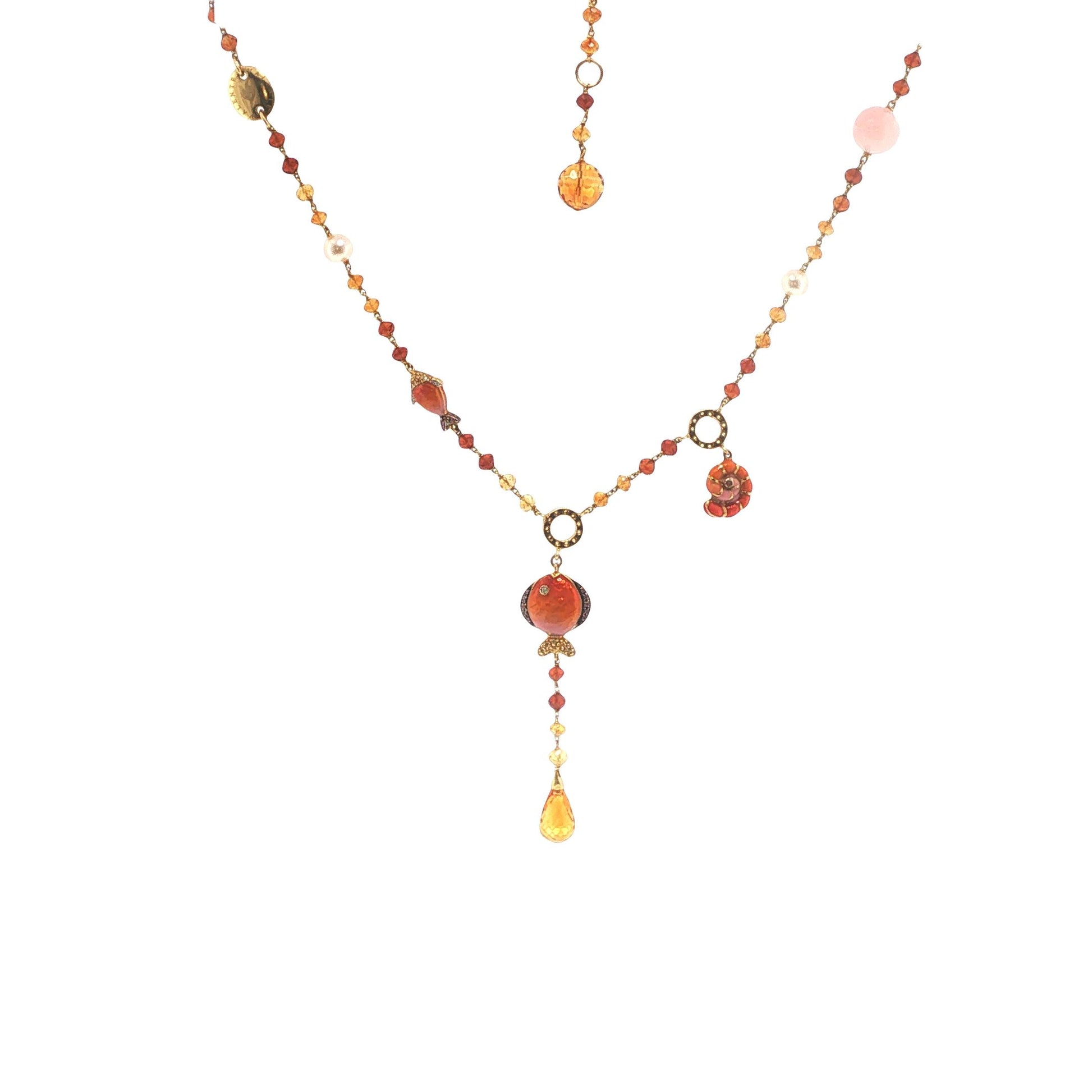 Valente 18K Gold Pearl Yellow Diamond Enamel Necklace
