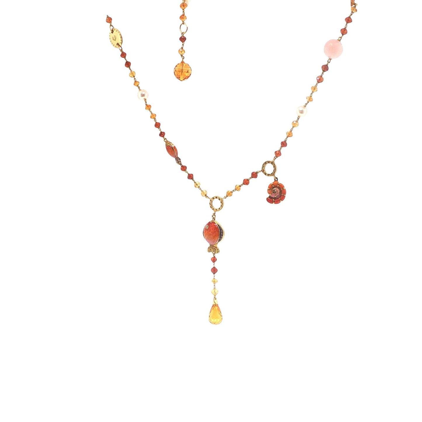 Valente 18K Gold Pearl Yellow Diamond Enamel Necklace