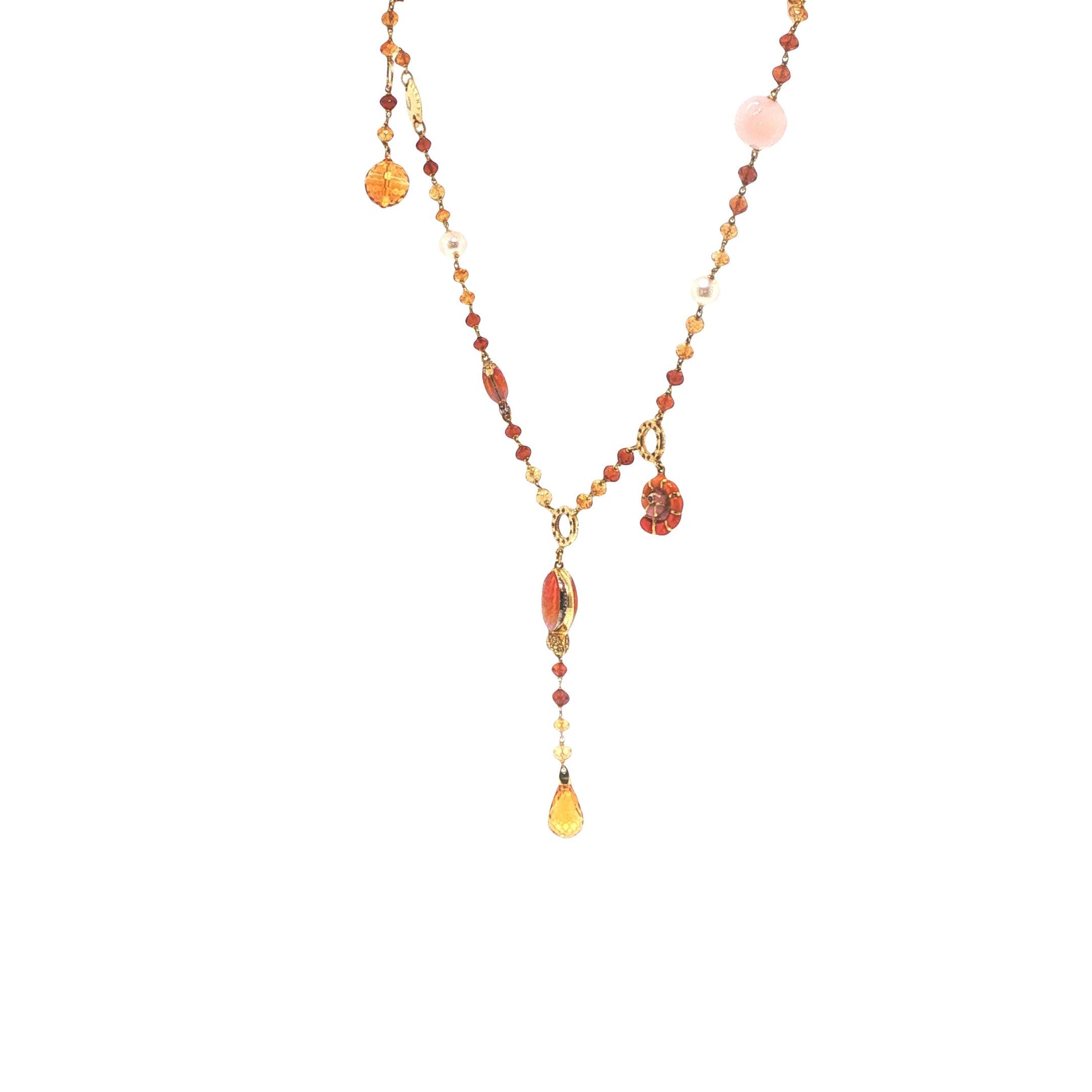 Valente 18K Gold Pearl Yellow Diamond Enamel Necklace